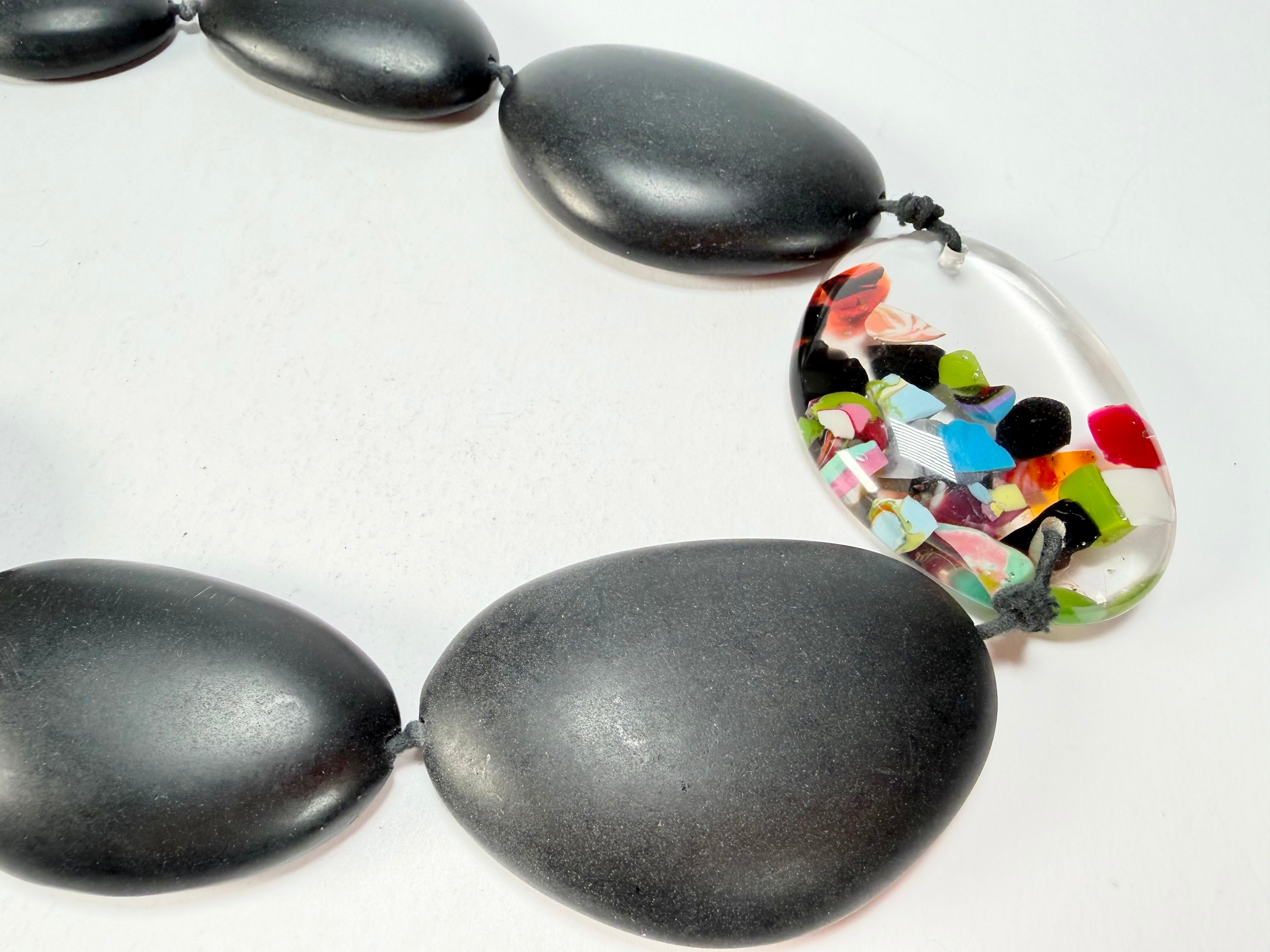 Jackie Brazil "Matt Black & Cascade" Long Flat Riverstones 65cm Necklace ( N3700 )