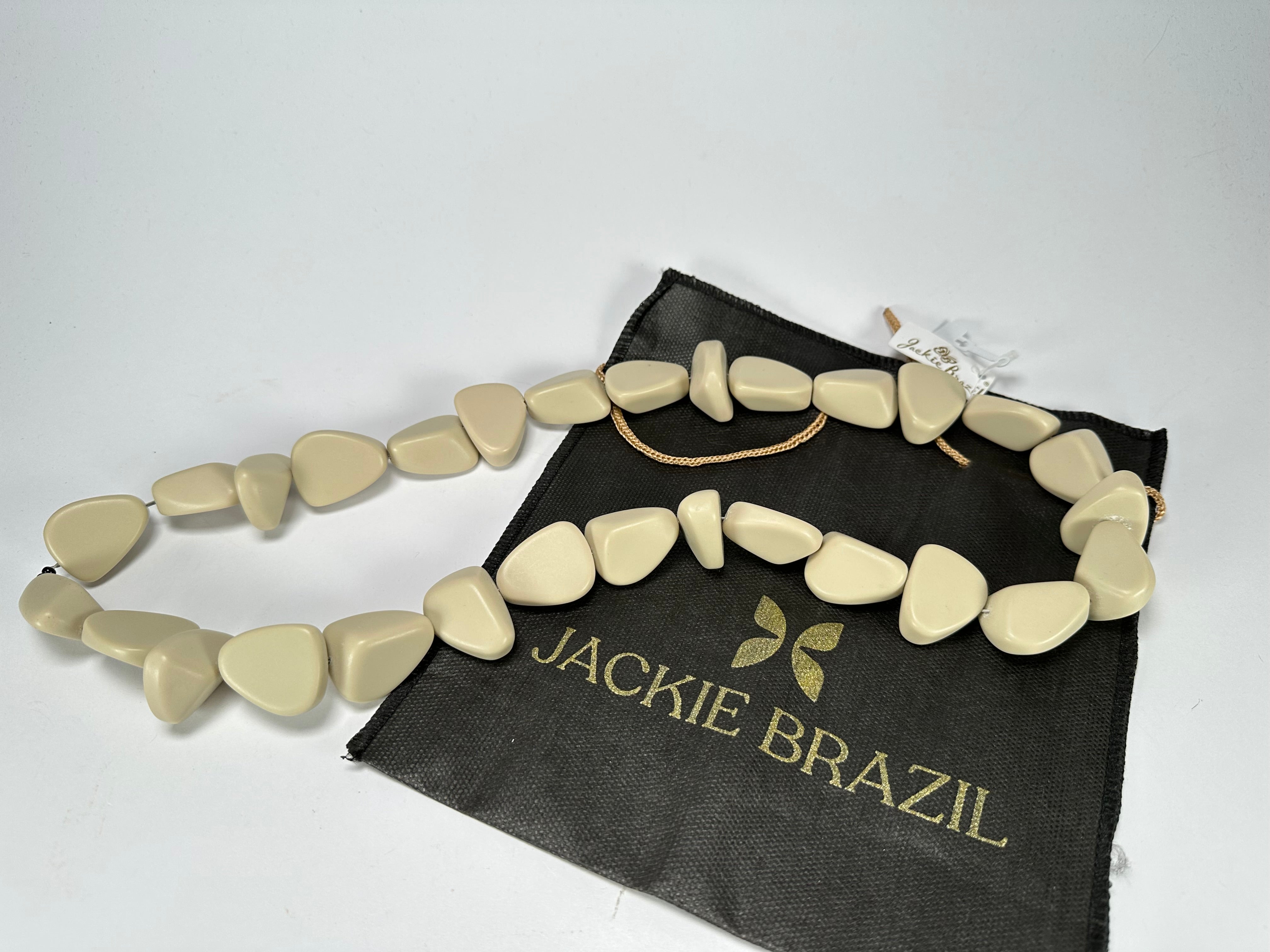 Jackie Brazil "Diamonds" Beige Matte Flintstone Bone 80cm Necklace ( N0080 )