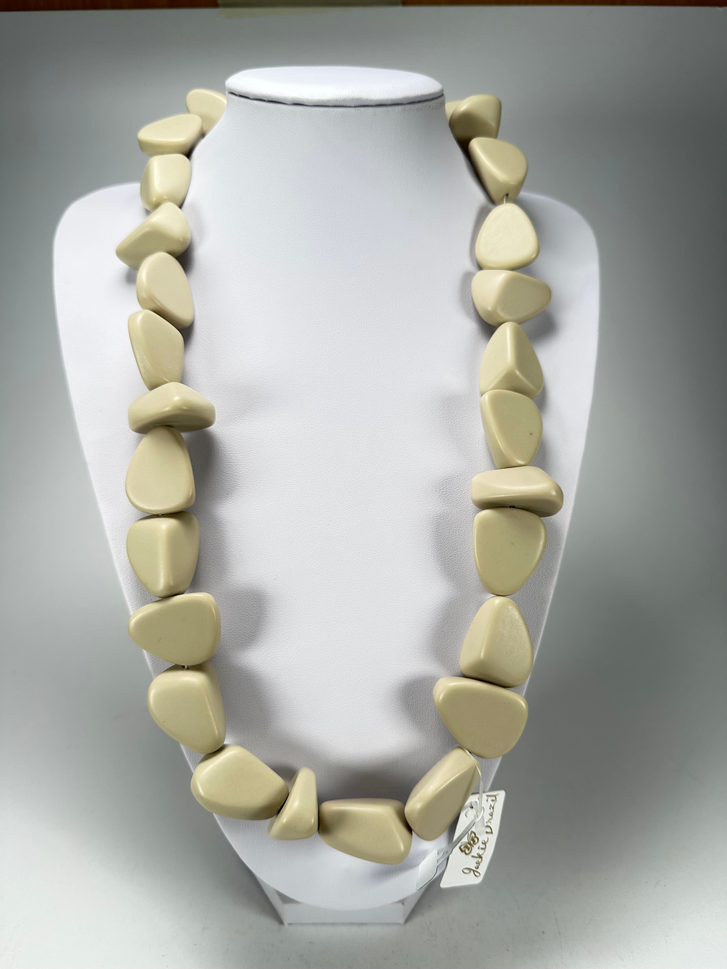 Jackie Brazil "Diamonds" Beige Matte Flintstone Bone 80cm Necklace ( N0080 )