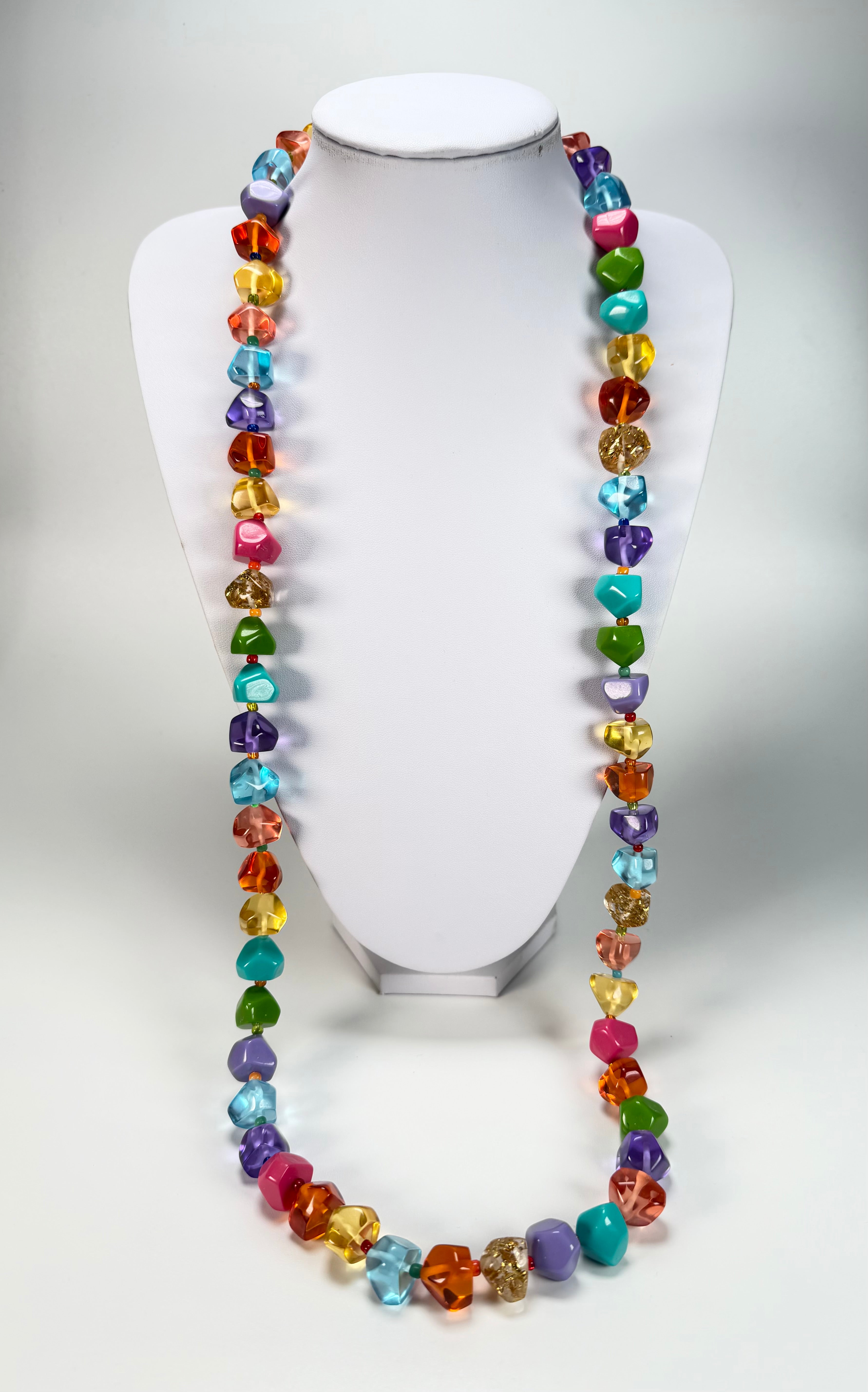 Jackie Brazil "Camille" Transparent Carnaval Mix Small Stones 110cm Necklace ( N0078 )