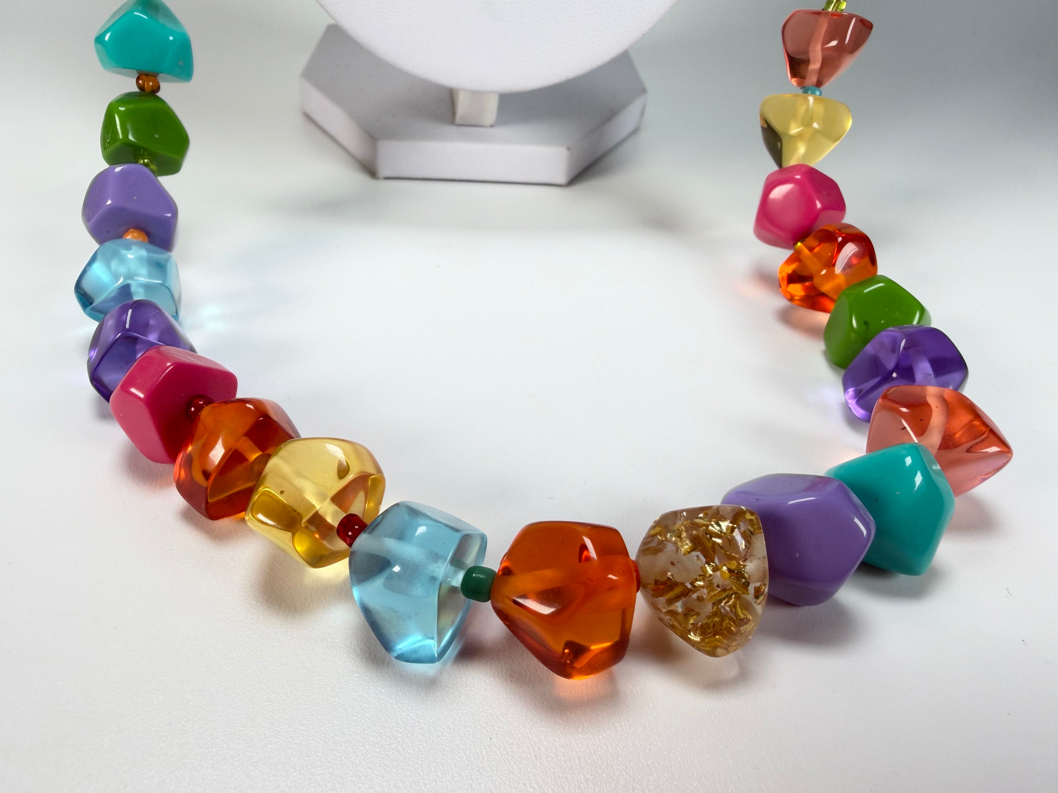Jackie Brazil "Camille" Transparent Carnaval Mix Small Stones 110cm Necklace ( N0078 )