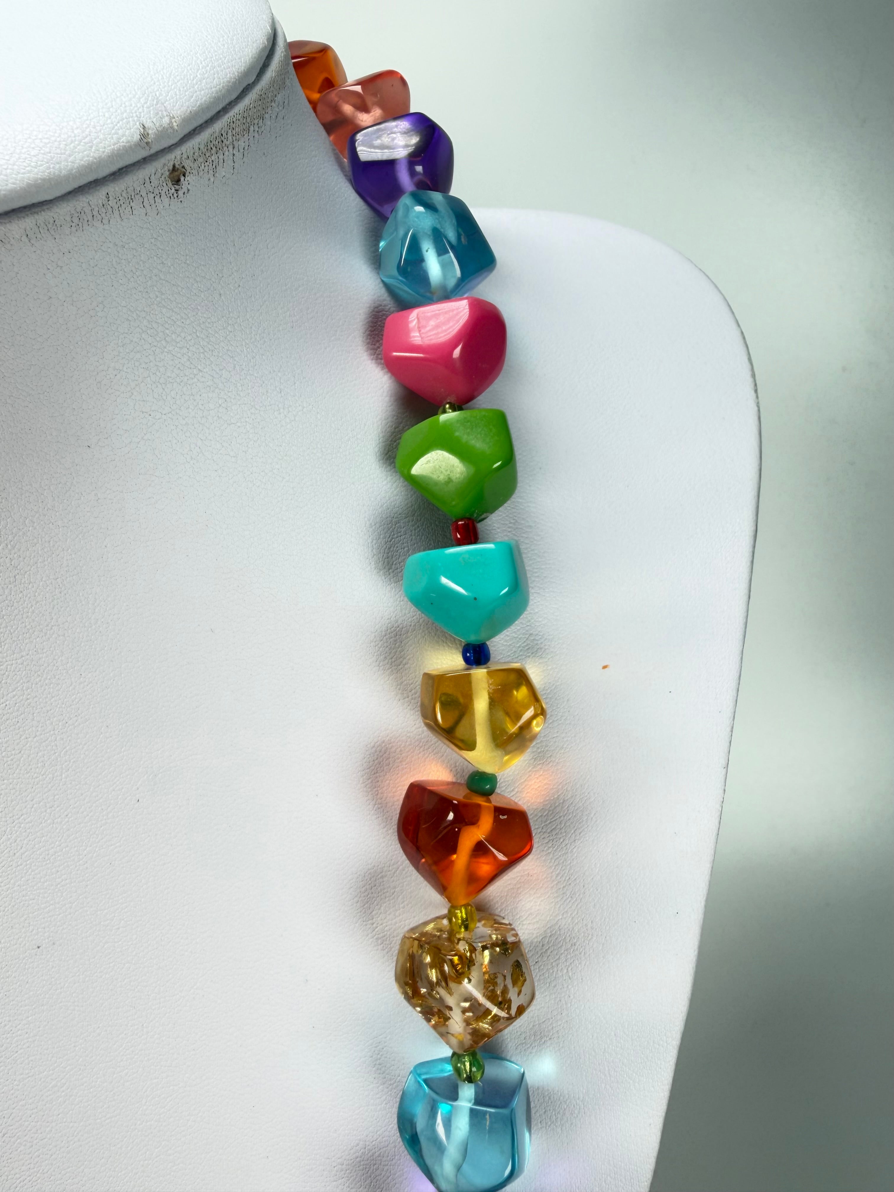 Jackie Brazil "Camille" Transparent Carnaval Mix Small Stones 110cm Necklace ( N0078 )