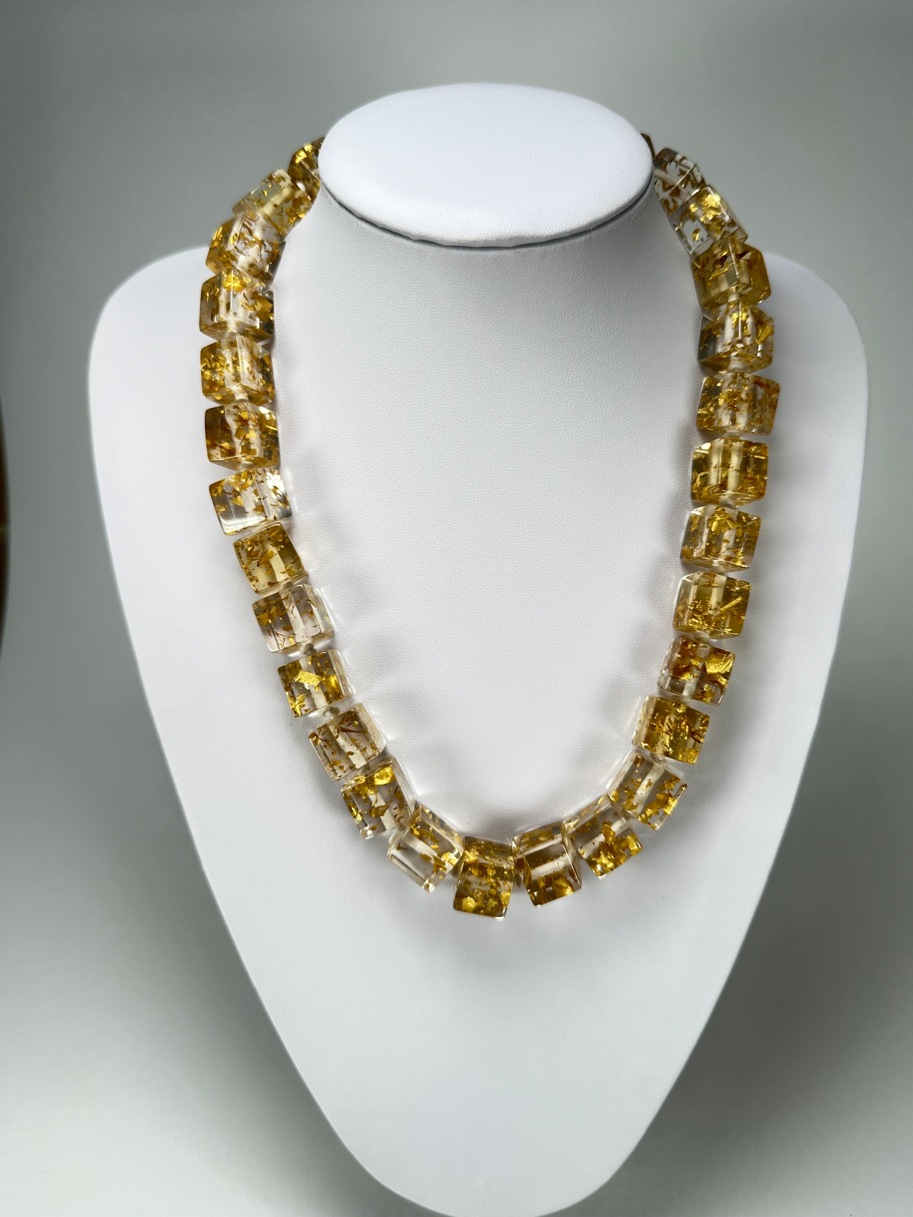 Jackie Brazil "POP" Gold Flakes Liquorice Small Cubes 65cm Necklace ( N0046 )