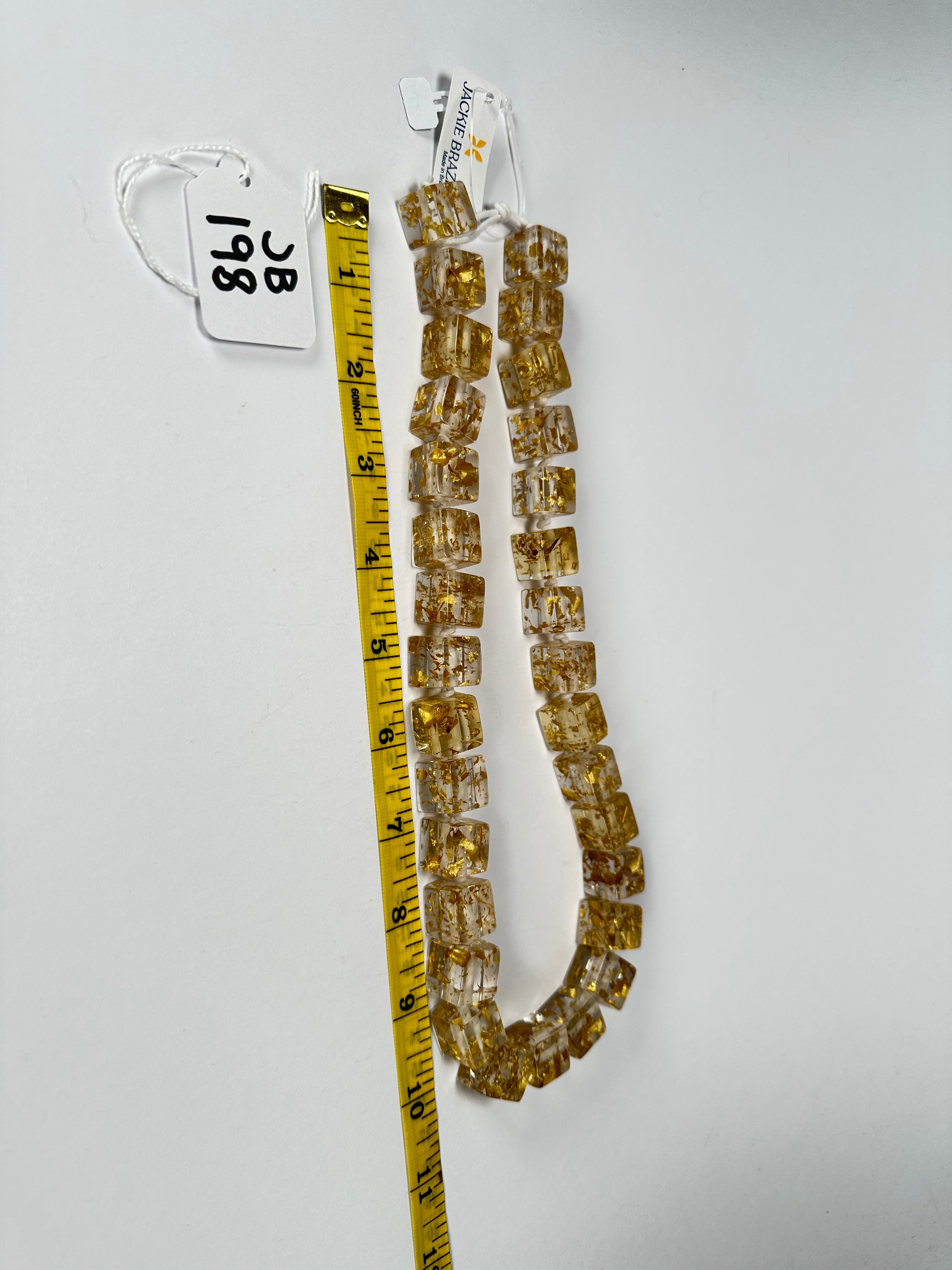 Jackie Brazil "POP" Gold Flakes Liquorice Small Cubes 65cm Necklace ( N0046 )