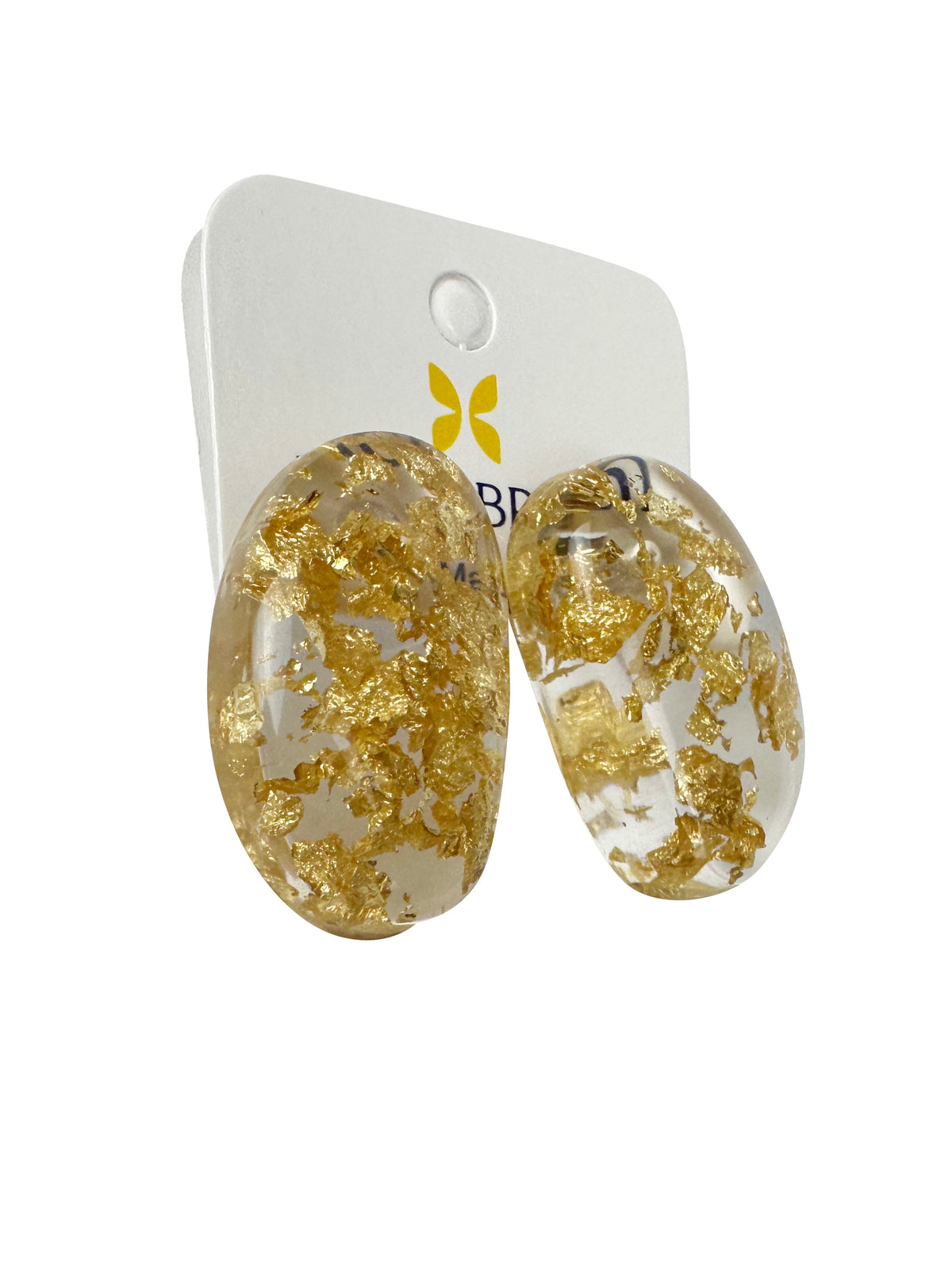 Jackie Brazil "Oval" Gold Flakes Single Stone Pendant Stud Resin Earrings ( E3608 )