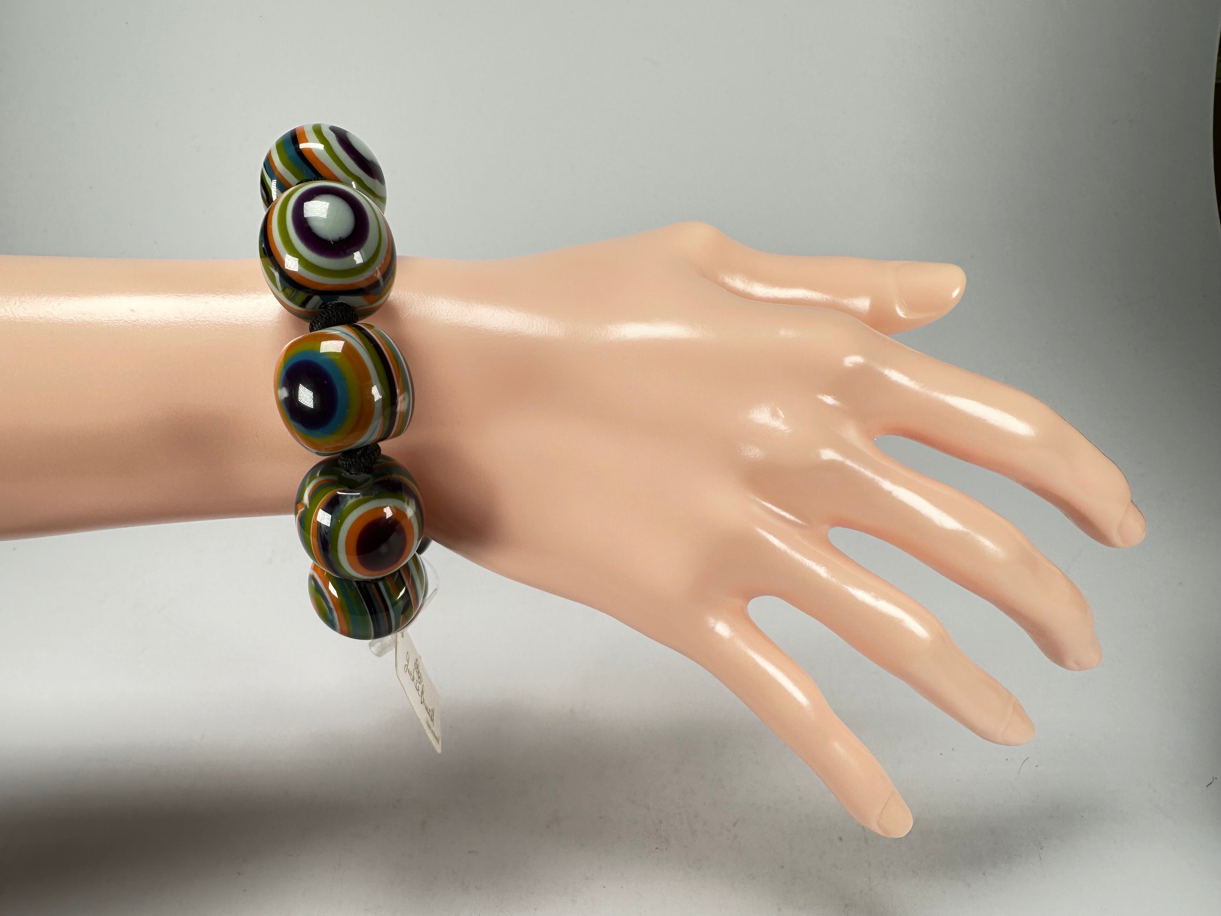 Jackie Brazil "Cat Eyes" Liquorice Allsorts Balls Winter Mix Resin Bracelet ( B0885 )