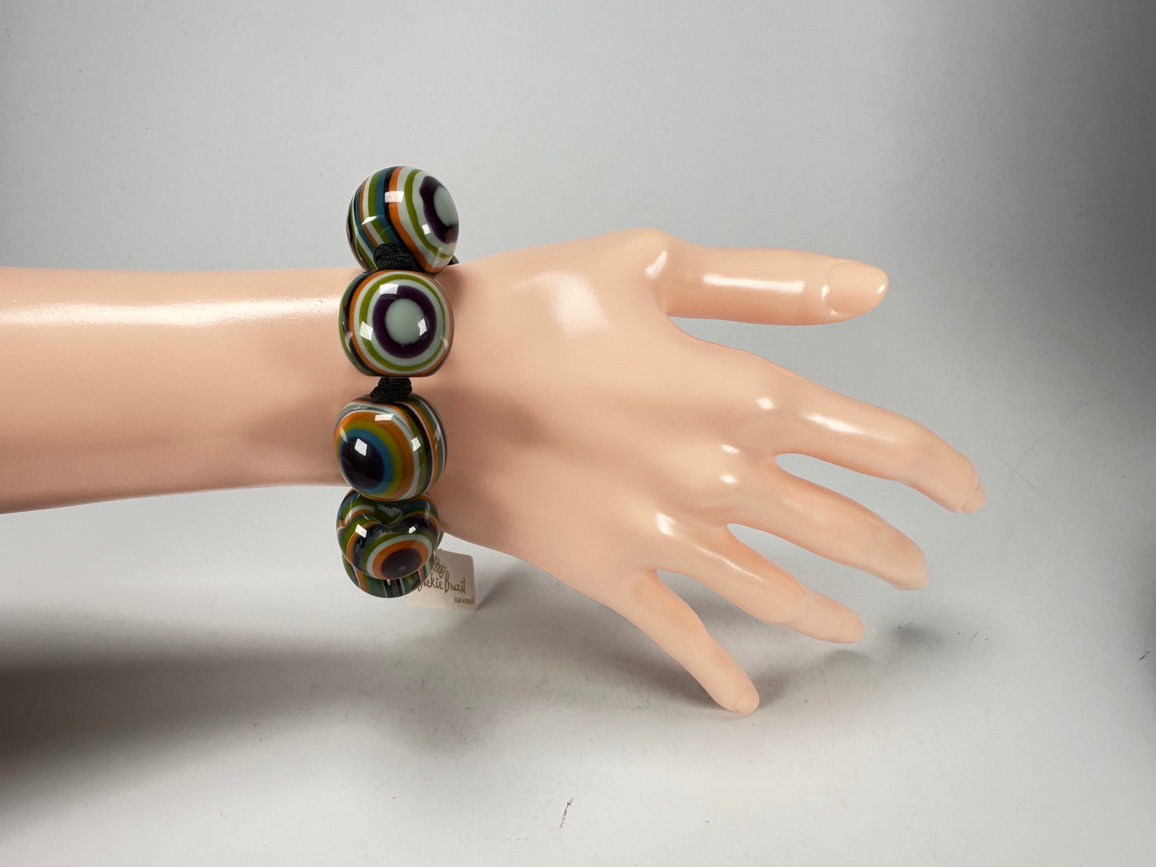 Jackie Brazil "Cat Eyes" Liquorice Allsorts Balls Winter Mix Resin Bracelet ( B0885 )