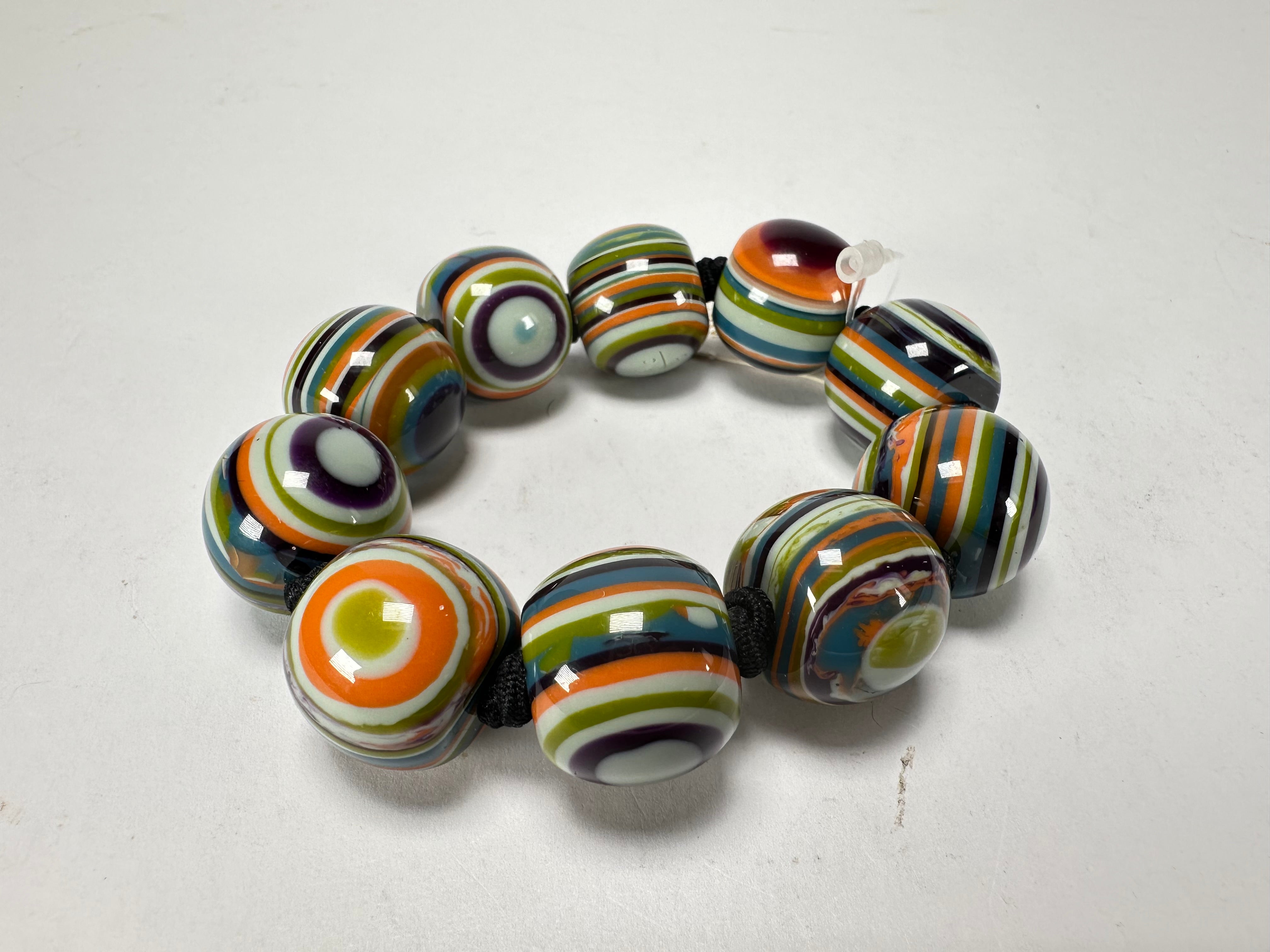 Jackie Brazil "Cat Eyes" Liquorice Allsorts Balls Winter Mix Resin Bracelet ( B0885 )