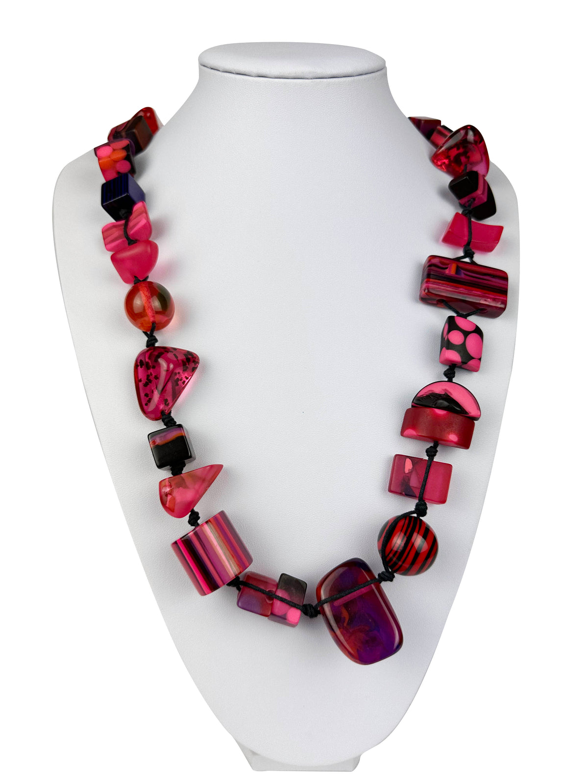 Jackie Brazil "Indiana" Red Mix Multi-Bead Medium Resin 70cm Necklace ( N0033 )