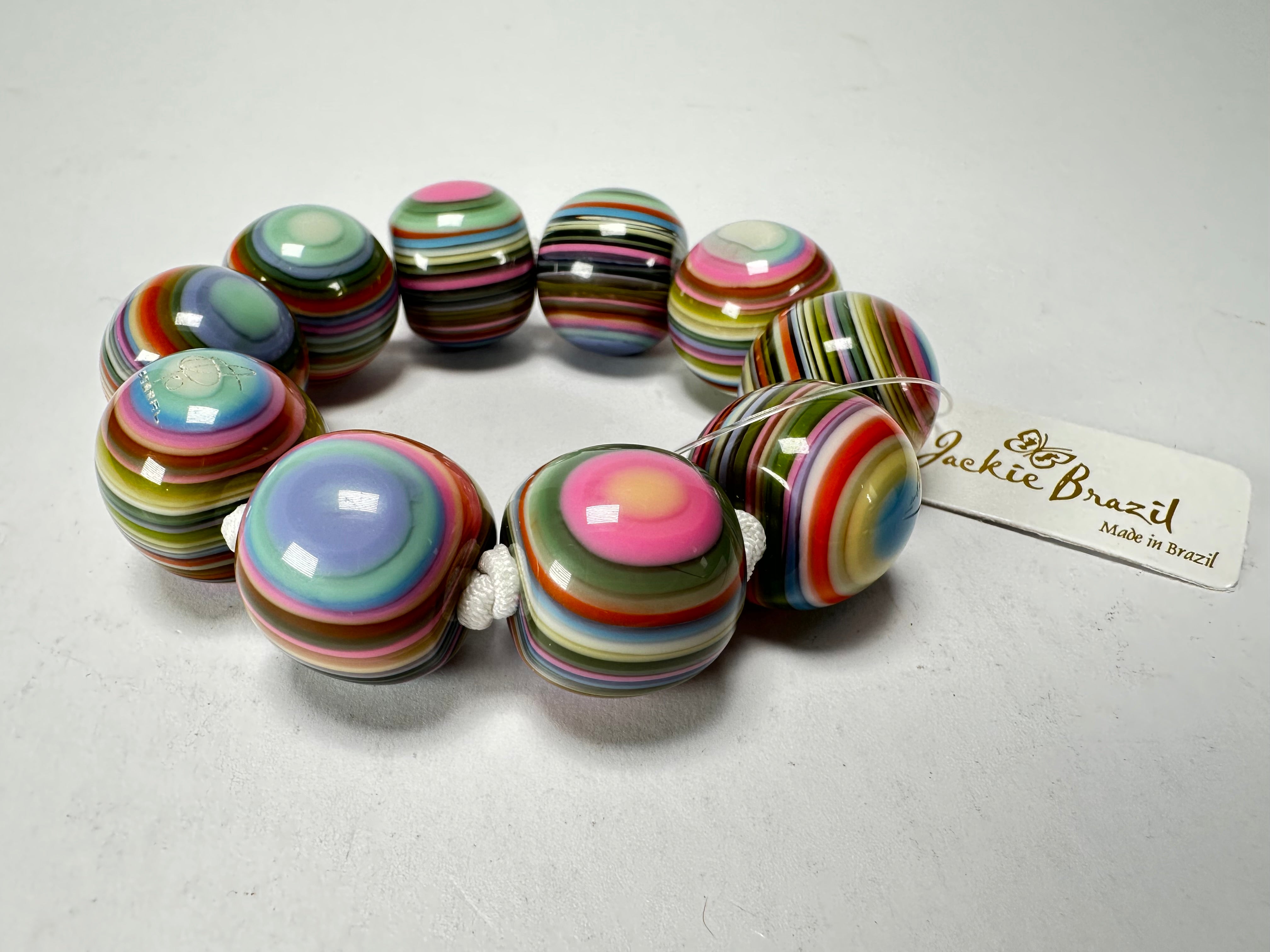 Jackie Brazil "Cat Eyes" Liquorice Allsorts Balls Spring Mix Resin Bracelet ( B0885 )