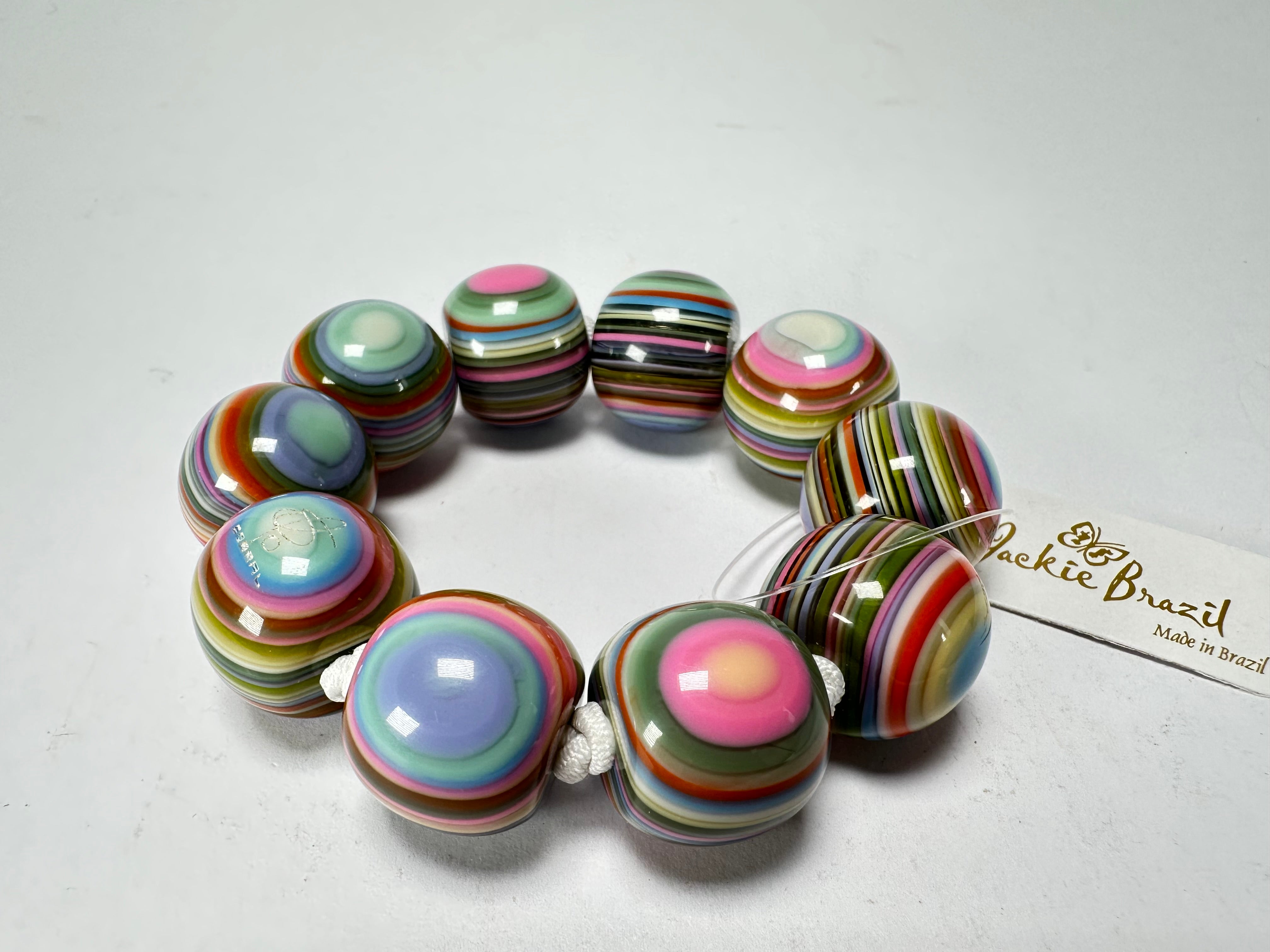 Jackie Brazil "Cat Eyes" Liquorice Allsorts Balls Spring Mix Resin Bracelet ( B0885 )