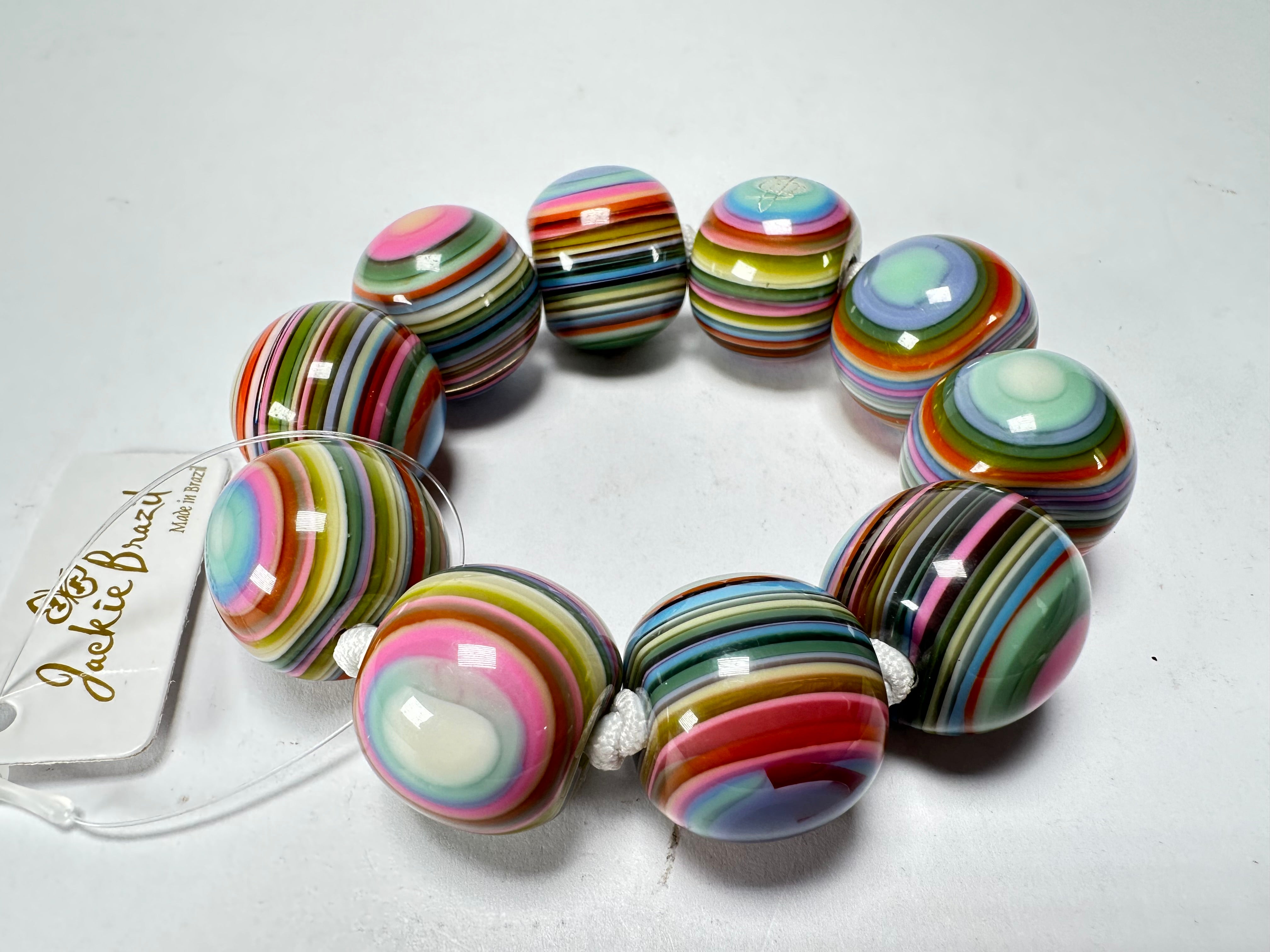 Jackie Brazil "Cat Eyes" Liquorice Allsorts Balls Spring Mix Resin Bracelet ( B0885 )