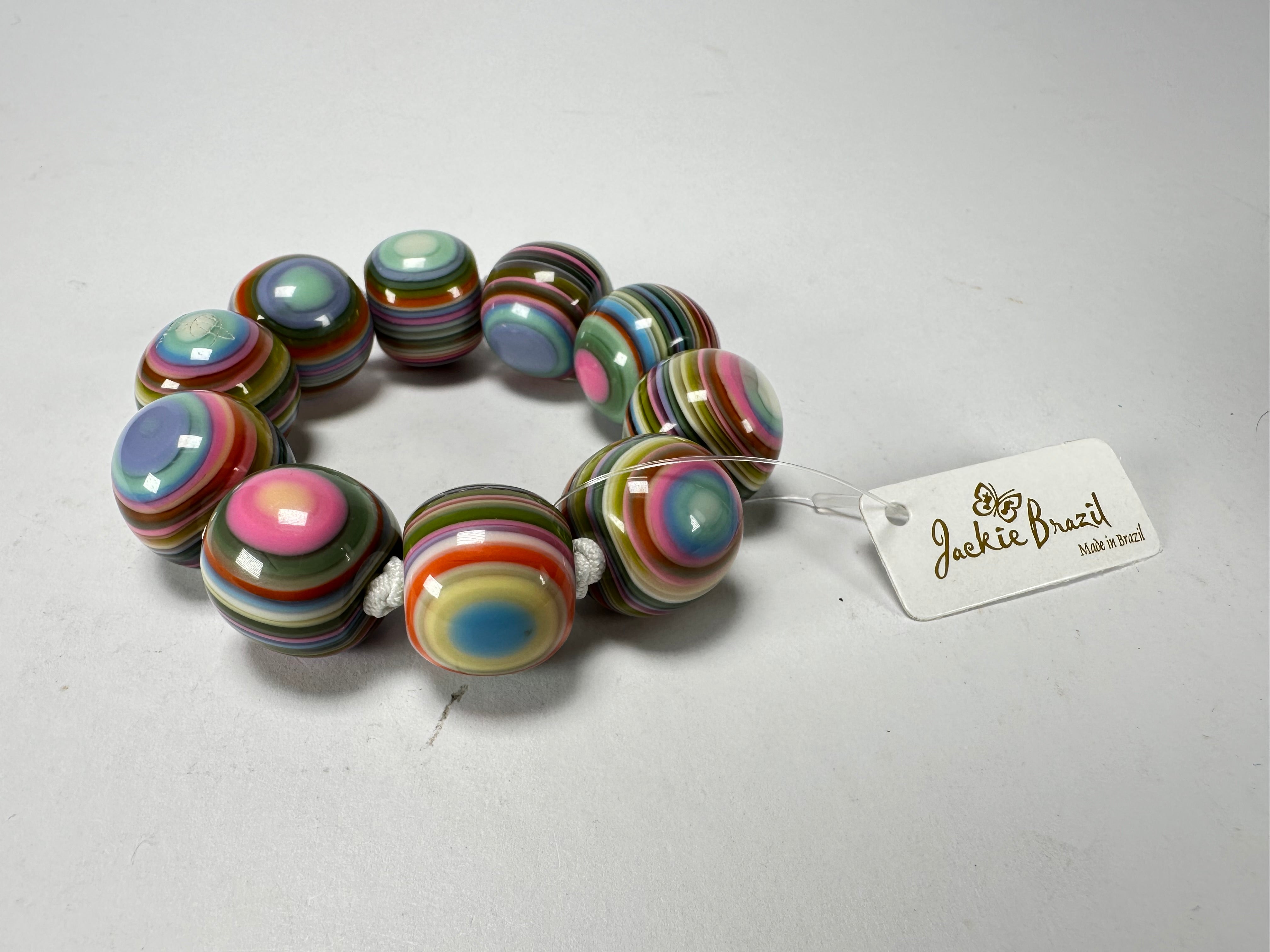 Jackie Brazil "Cat Eyes" Liquorice Allsorts Balls Spring Mix Resin Bracelet ( B0885 )