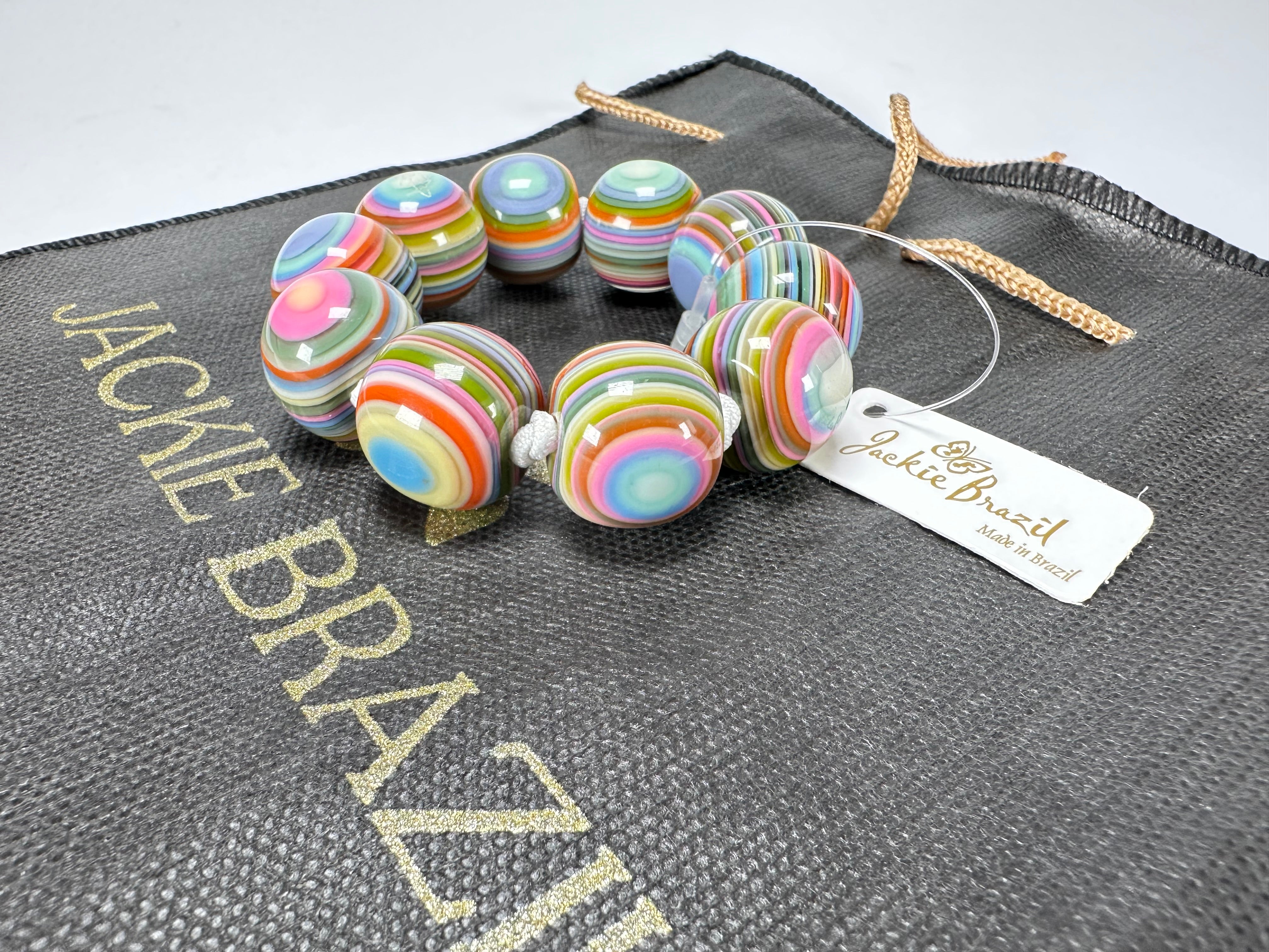 Jackie Brazil "Cat Eyes" Liquorice Allsorts Balls Spring Mix Resin Bracelet ( B0885 )