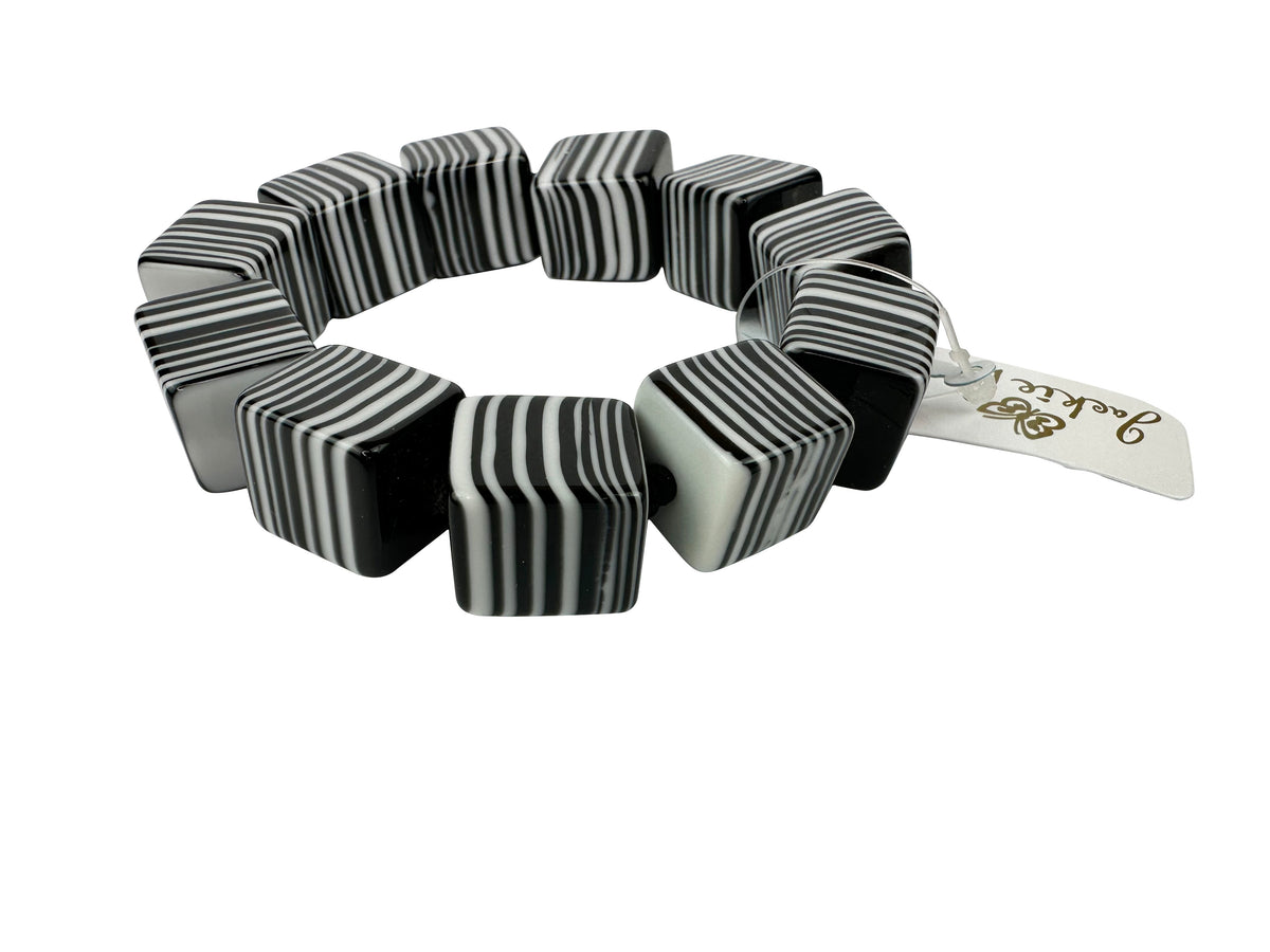 Jackie Brazil "POP" Liquorice Black & White Small Cubes Bracelet ( B0224 )