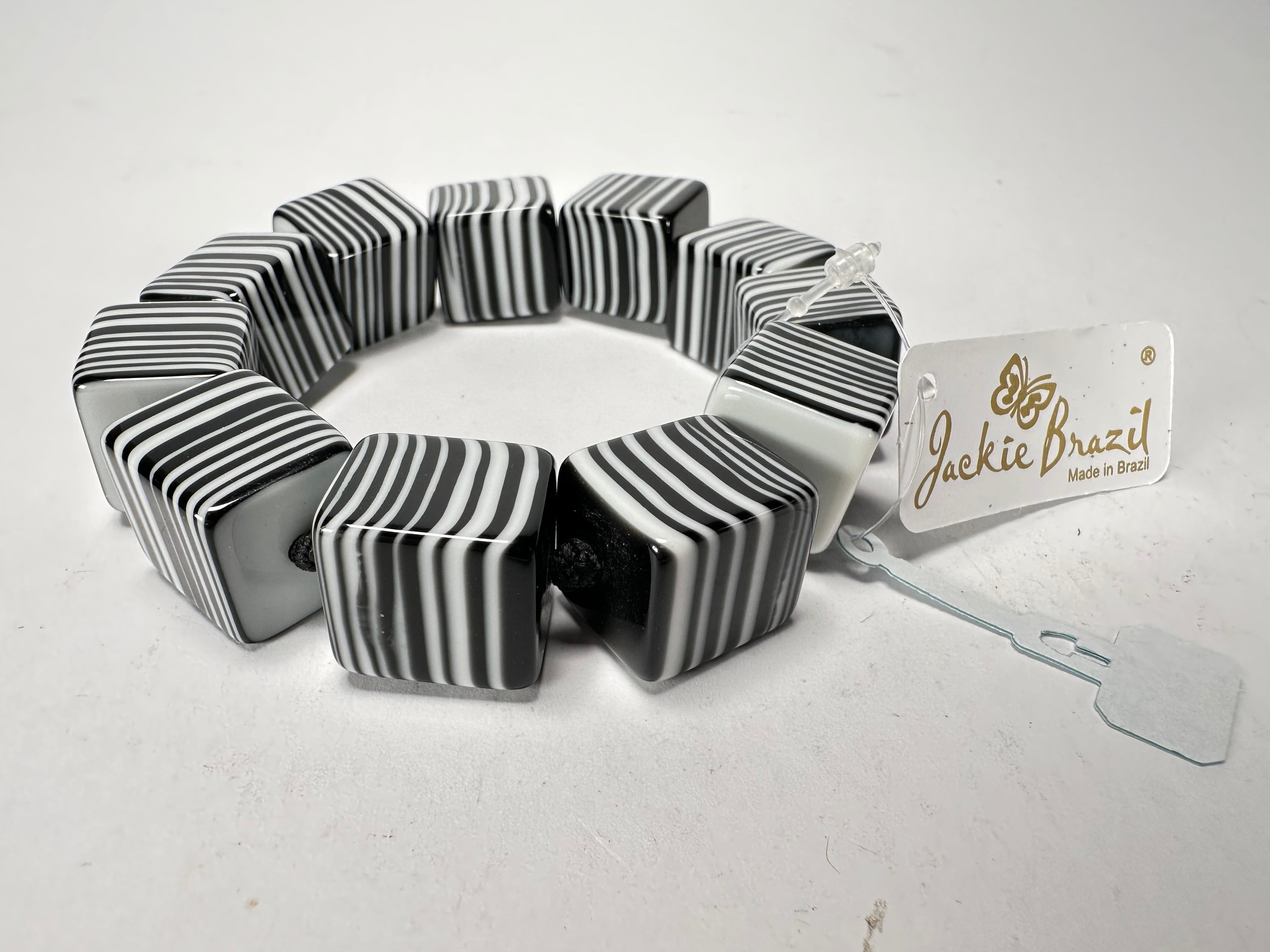 Jackie Brazil "POP" Liquorice Black & White Small Cubes Bracelet ( B0224 )