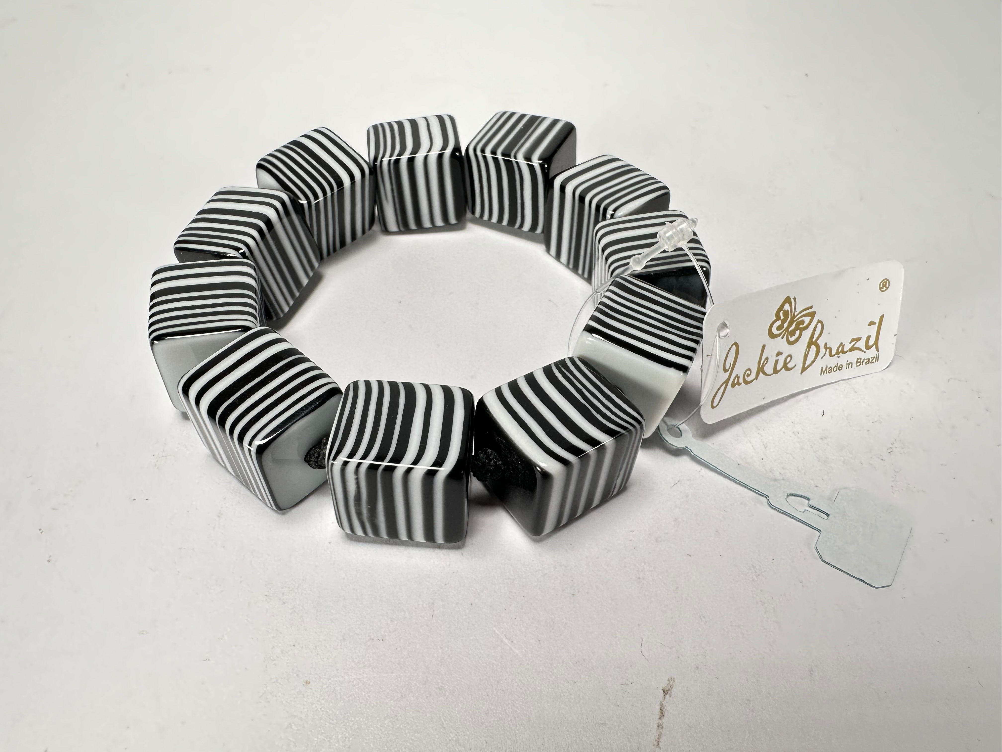 Jackie Brazil "POP" Liquorice Black & White Small Cubes Bracelet ( B0224 )