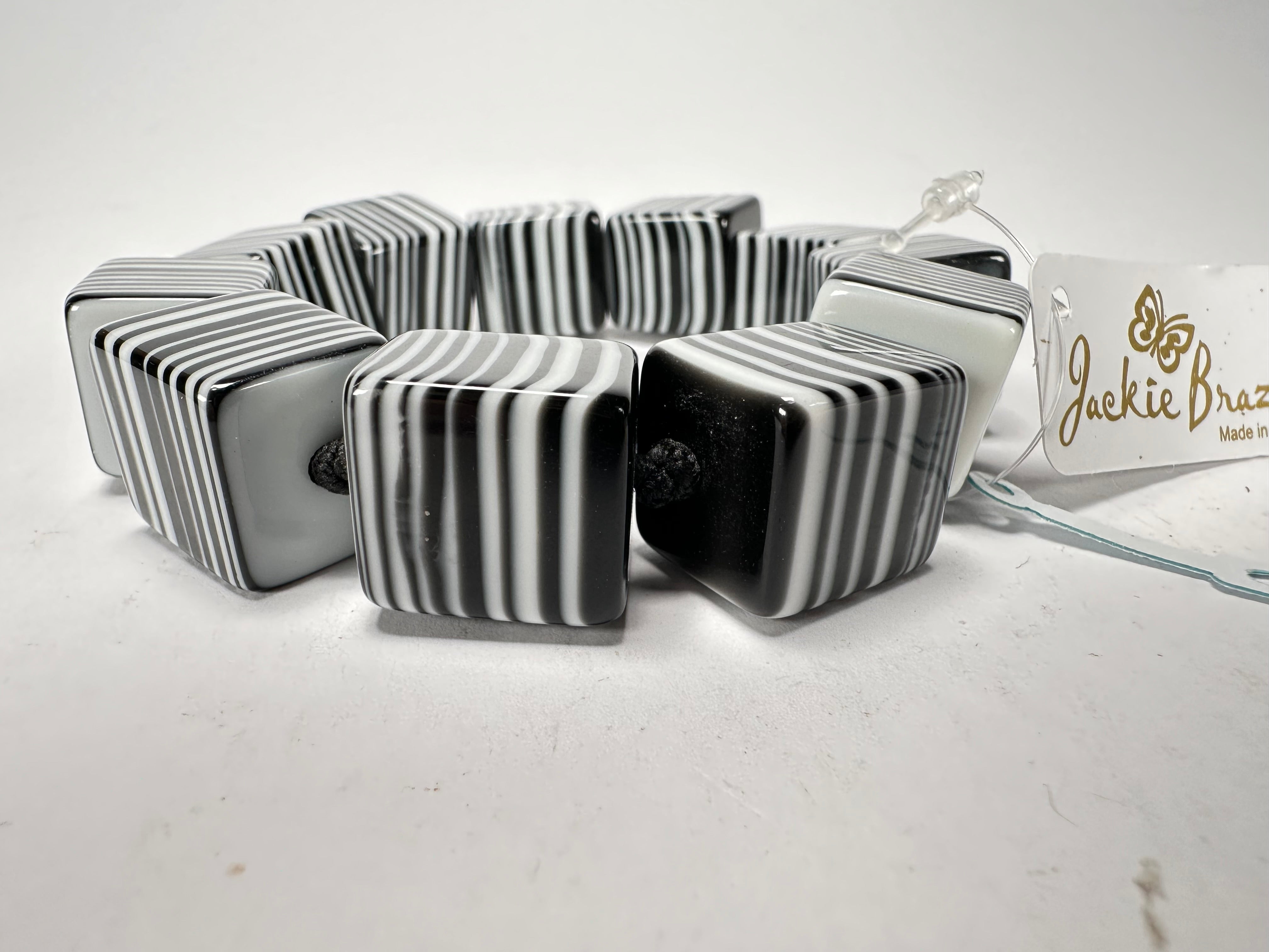 Jackie Brazil "POP" Liquorice Black & White Small Cubes Bracelet ( B0224 )