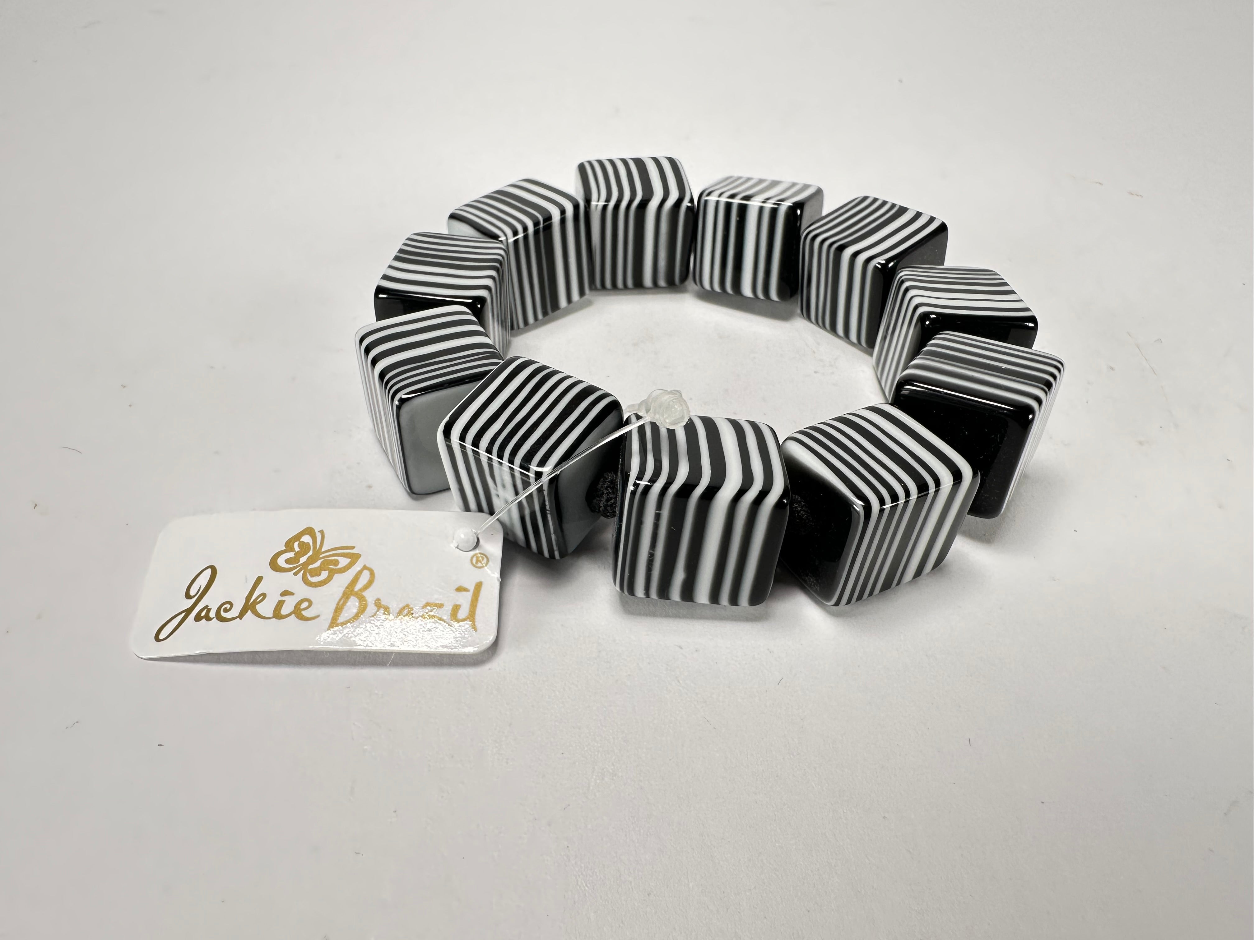 Jackie Brazil "POP" Liquorice Black & White Small Cubes Bracelet ( B0224 )