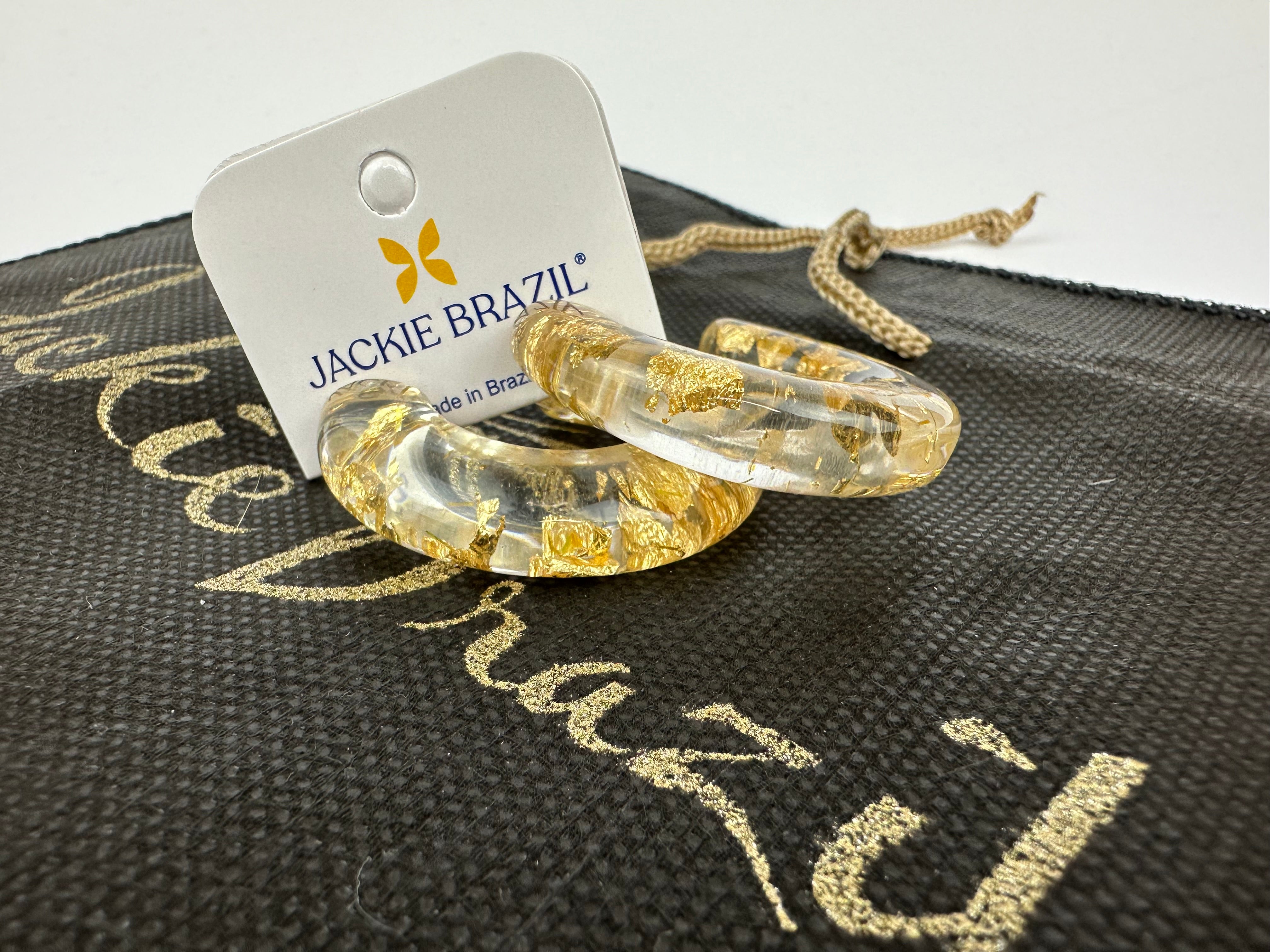 Jackie Brazil "Lucia" Gold Flakes Thick Half Hoop On Pin Resin Earrings ( E0035 )