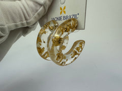 Jackie Brazil "Lucia" Gold Flakes Thick Half Hoop On Pin Resin Earrings ( E0035 )