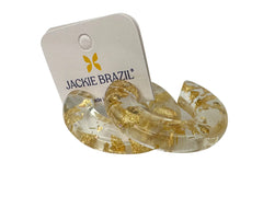 Jackie Brazil "Lucia" Gold Flakes Thick Half Hoop On Pin Resin Earrings ( E0035 )