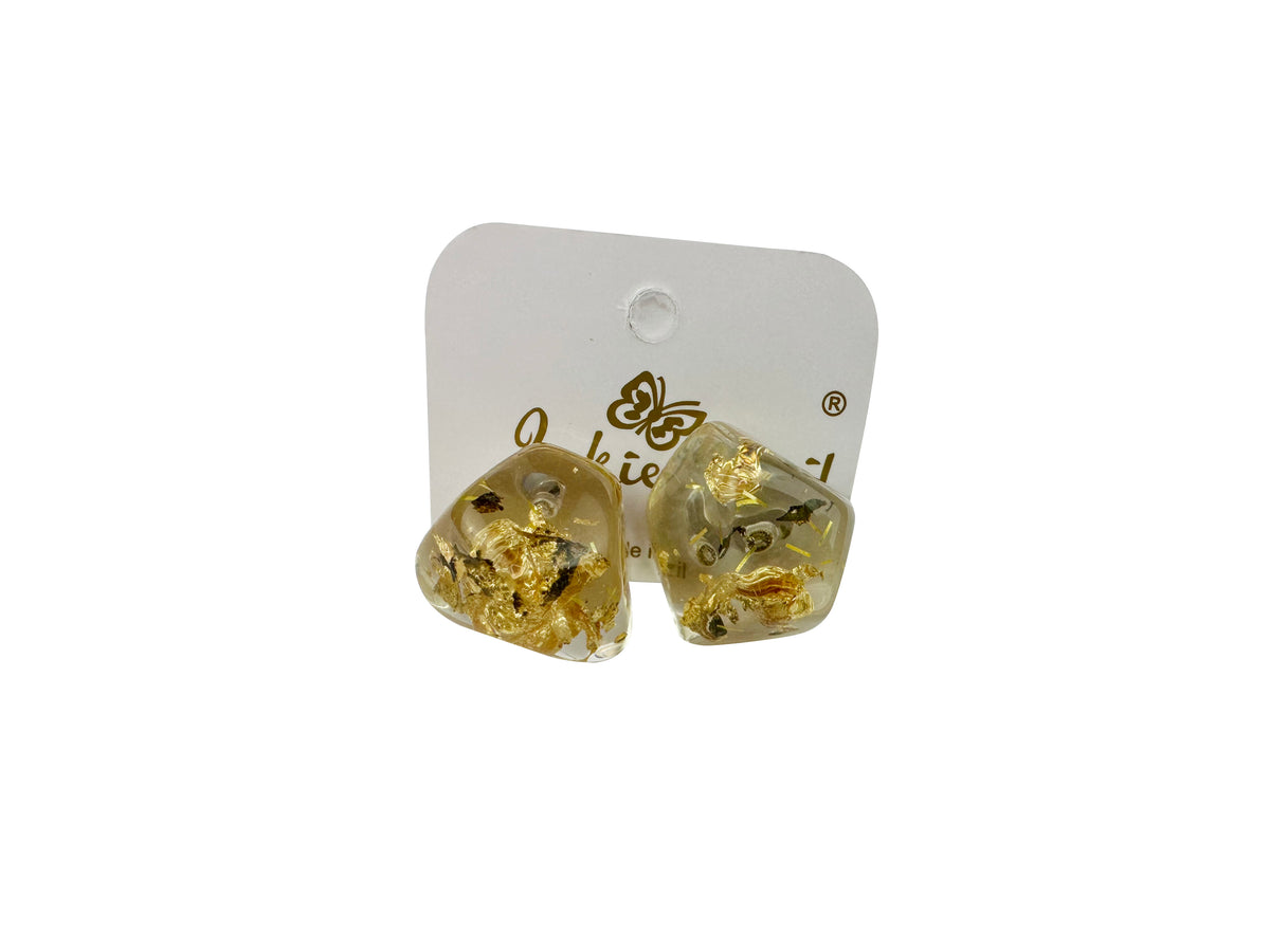 Jackie Brazil "Camille" Gold Flakes Abstract Resin Earrings ( E1053 )