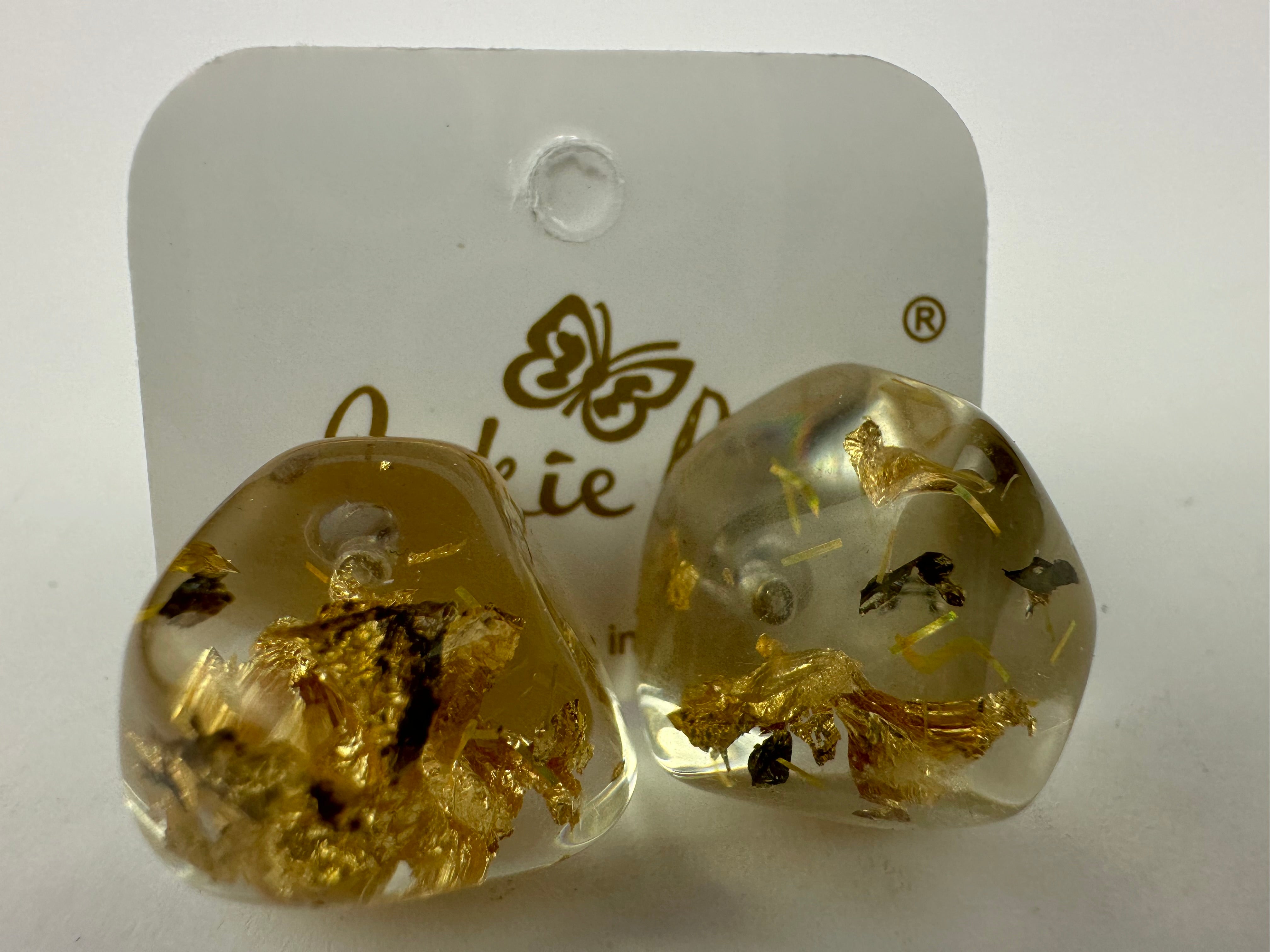 Jackie Brazil "Camille" Gold Flakes Abstract Resin Earrings ( E1053 )