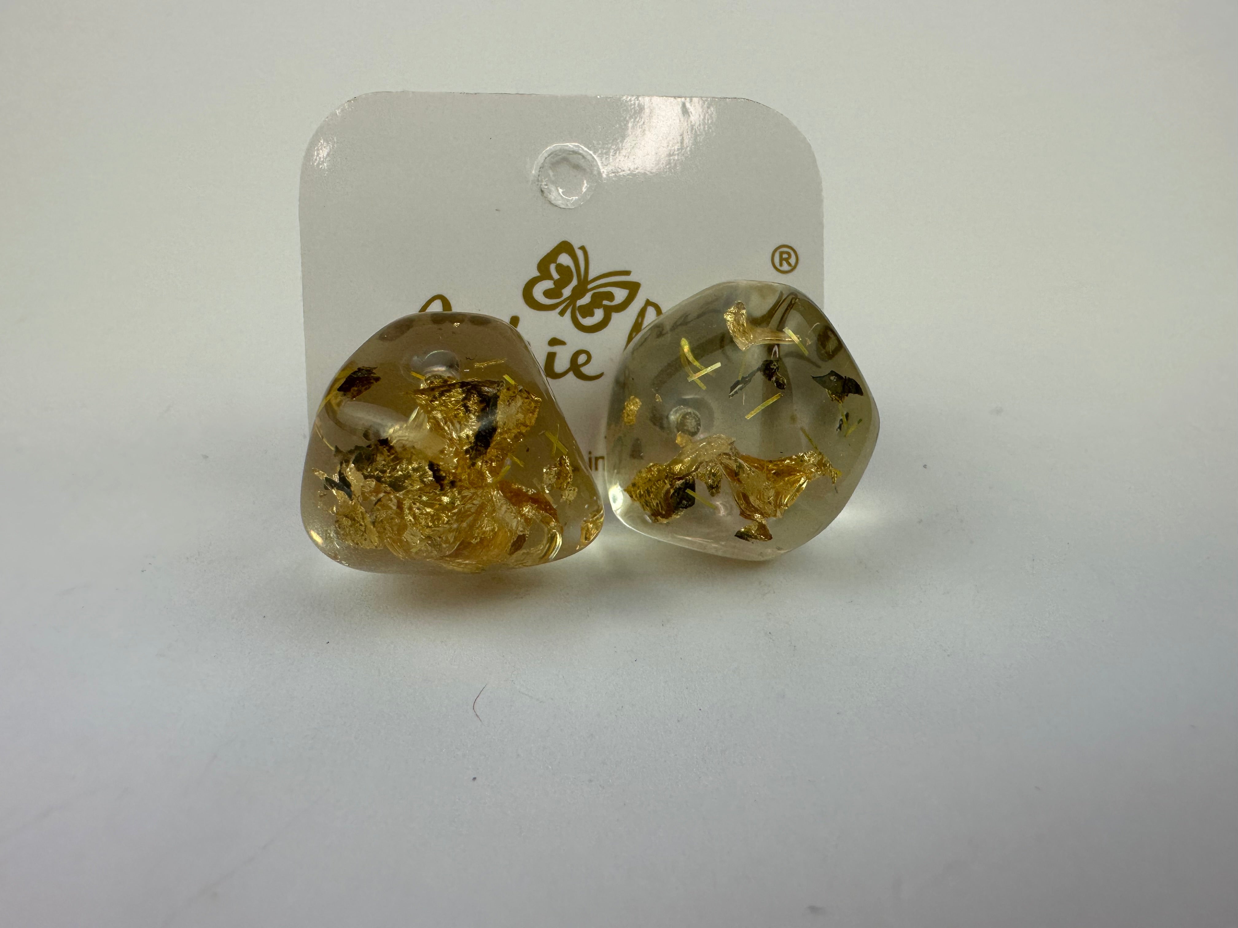 Jackie Brazil "Camille" Gold Flakes Abstract Resin Earrings ( E1053 )