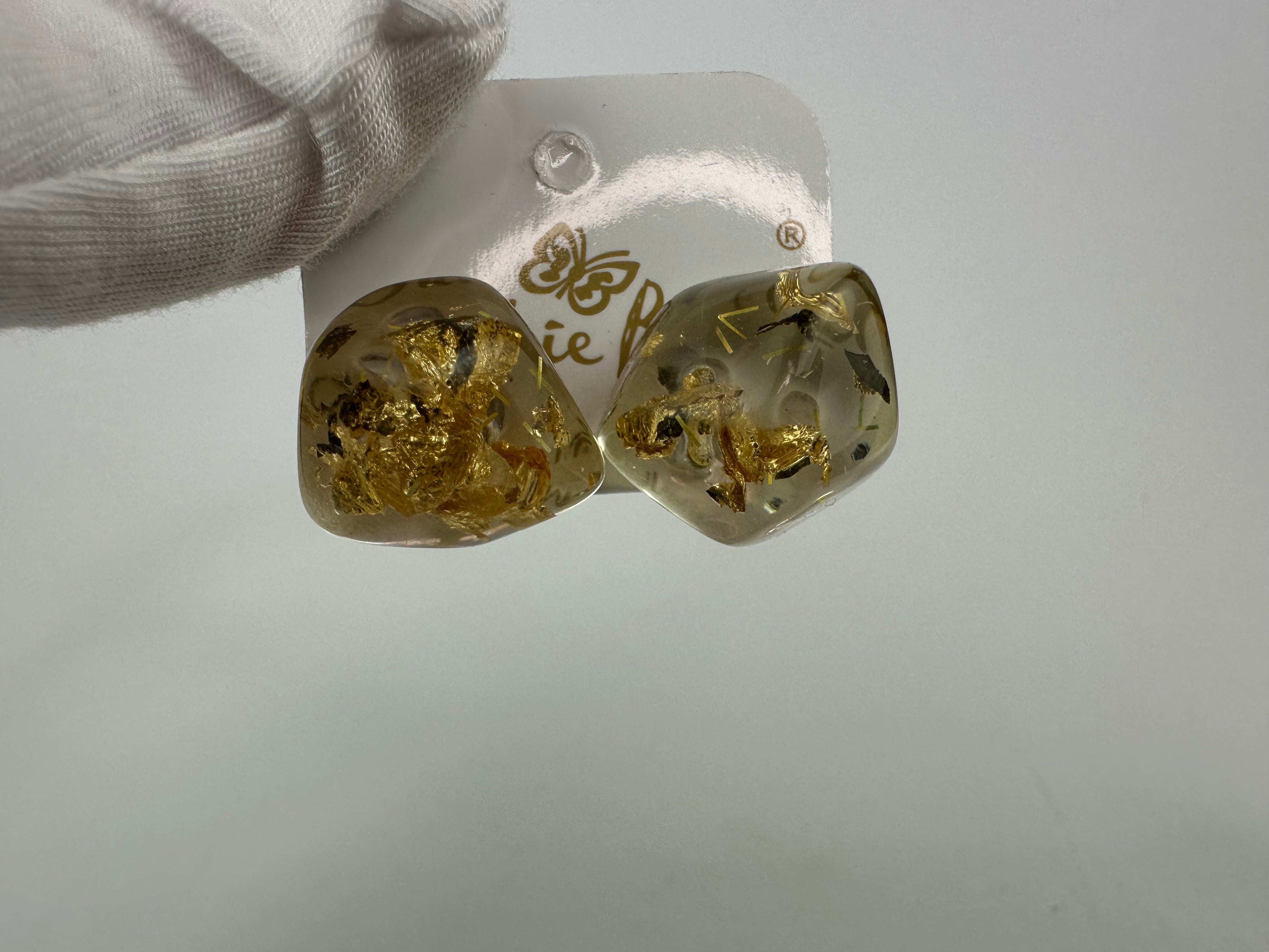 Jackie Brazil "Camille" Gold Flakes Abstract Resin Earrings ( E1053 )