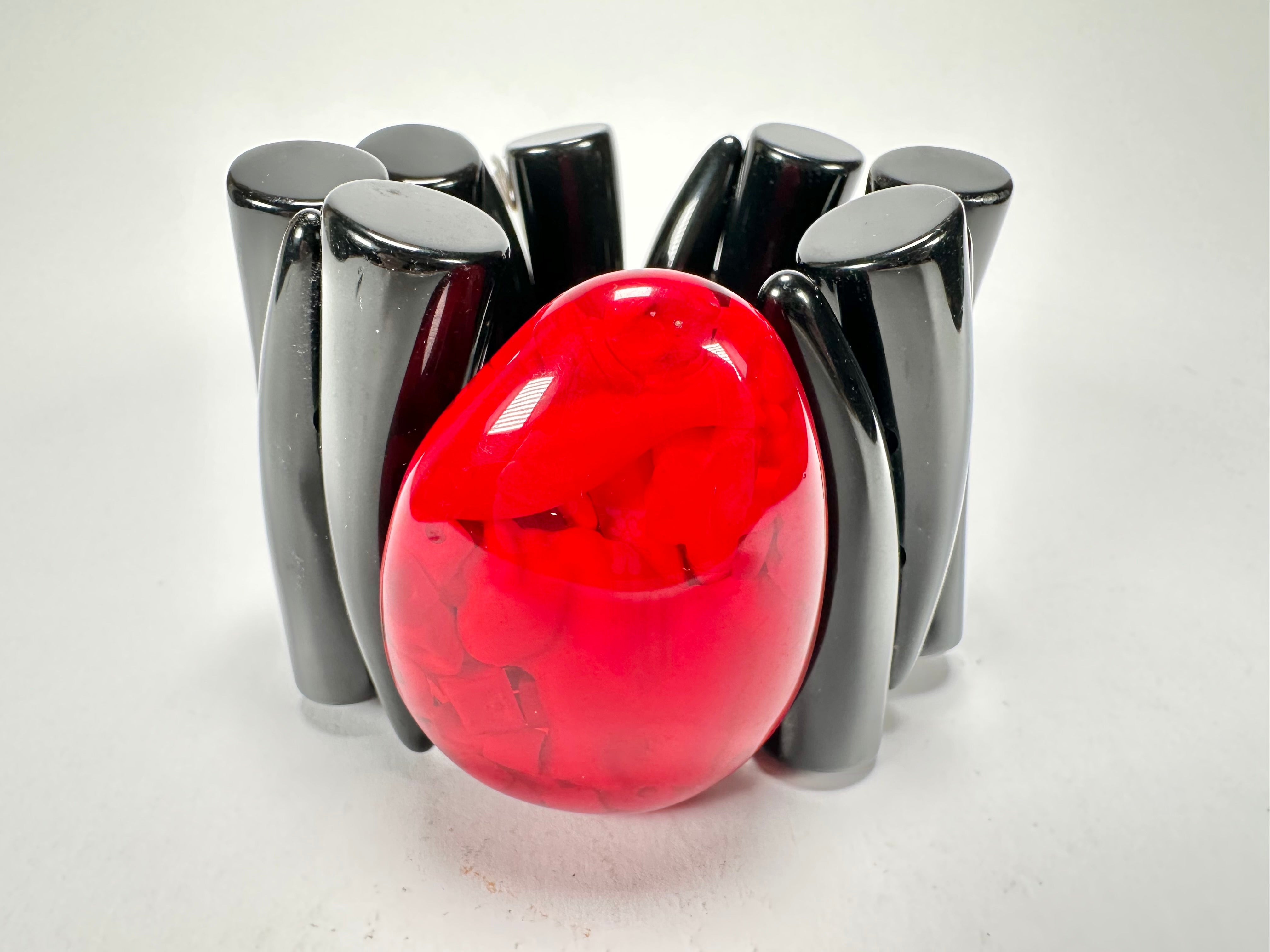 Jackie Brazil "Safari" Tusks w/Red Pendant Elasticated Bracelet ( B1020 )