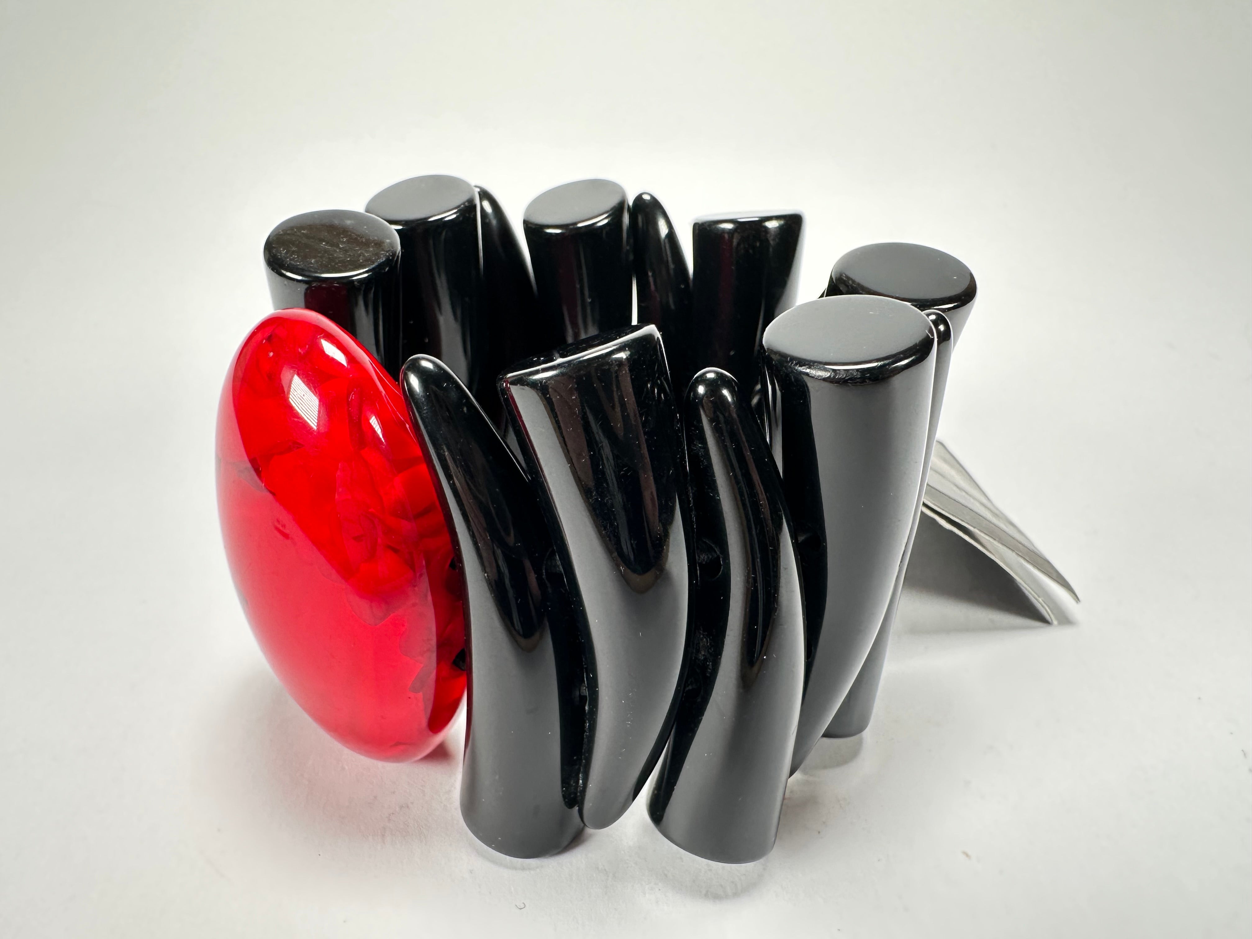 Jackie Brazil "Safari" Tusks w/Red Pendant Elasticated Bracelet ( B1020 )