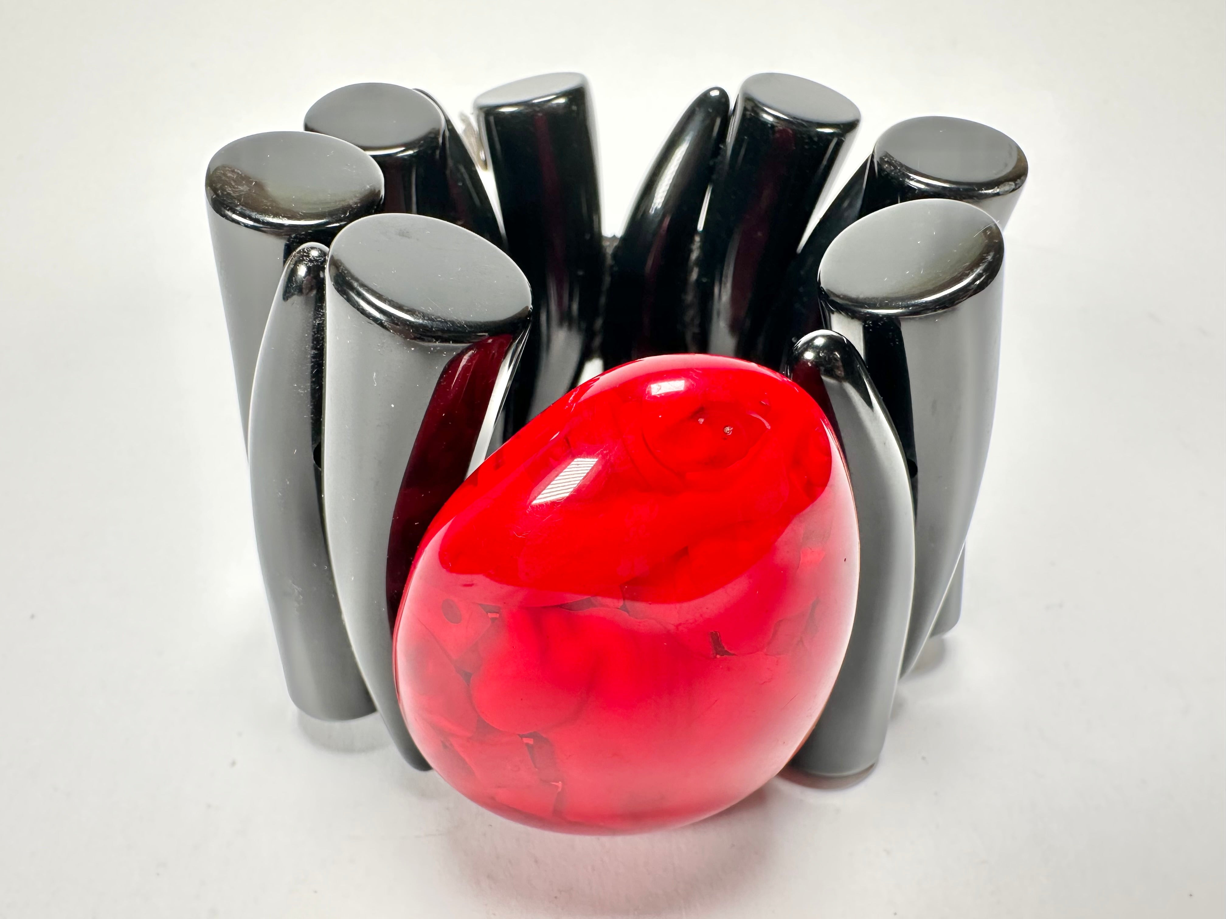 Jackie Brazil "Safari" Tusks w/Red Pendant Elasticated Bracelet ( B1020 )