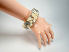 Jackie Brazil "Short Hex" Spotted Rectangles On Elastic Cream Mix Resin Bracelet ( B0000 ) Rare!