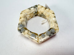 Jackie Brazil "Short Hex" Spotted Rectangles On Elastic Cream Mix Resin Bracelet ( B0000 ) Rare!
