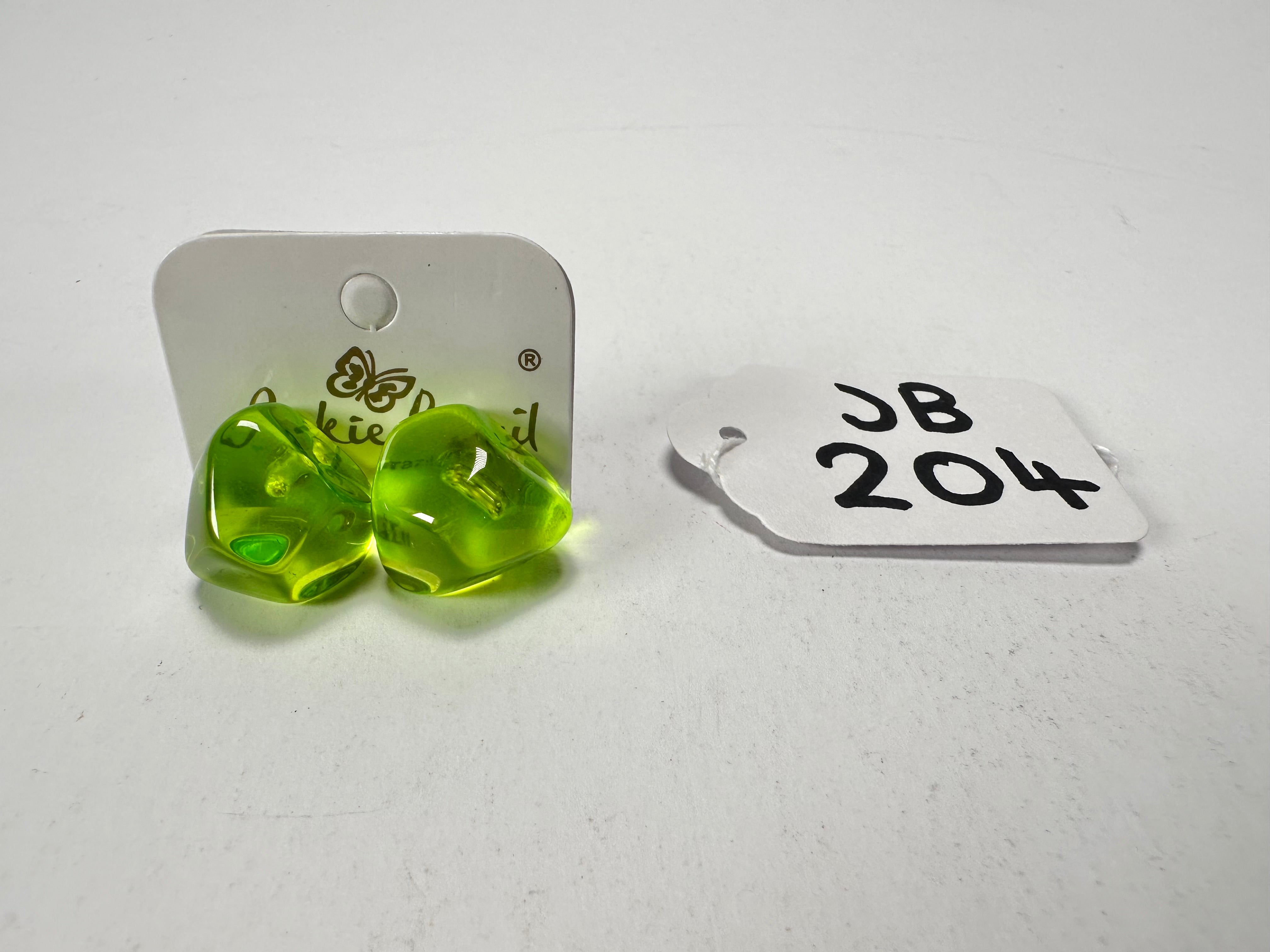 Jackie Brazil "Camille" Dark Green Transparent Abstract Resin Earrings ( E1053 )