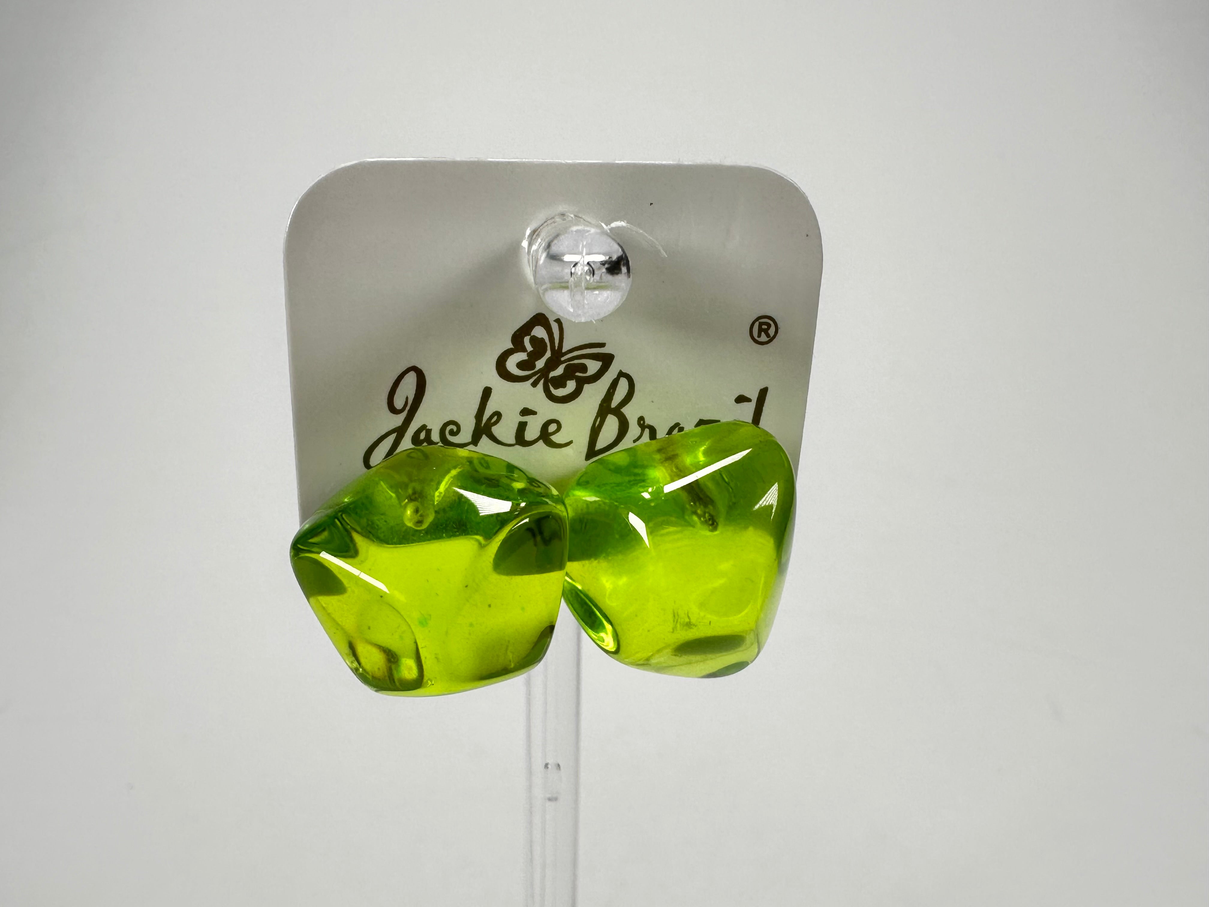 Jackie Brazil "Camille" Dark Green Transparent Abstract Resin Earrings ( E1053 )