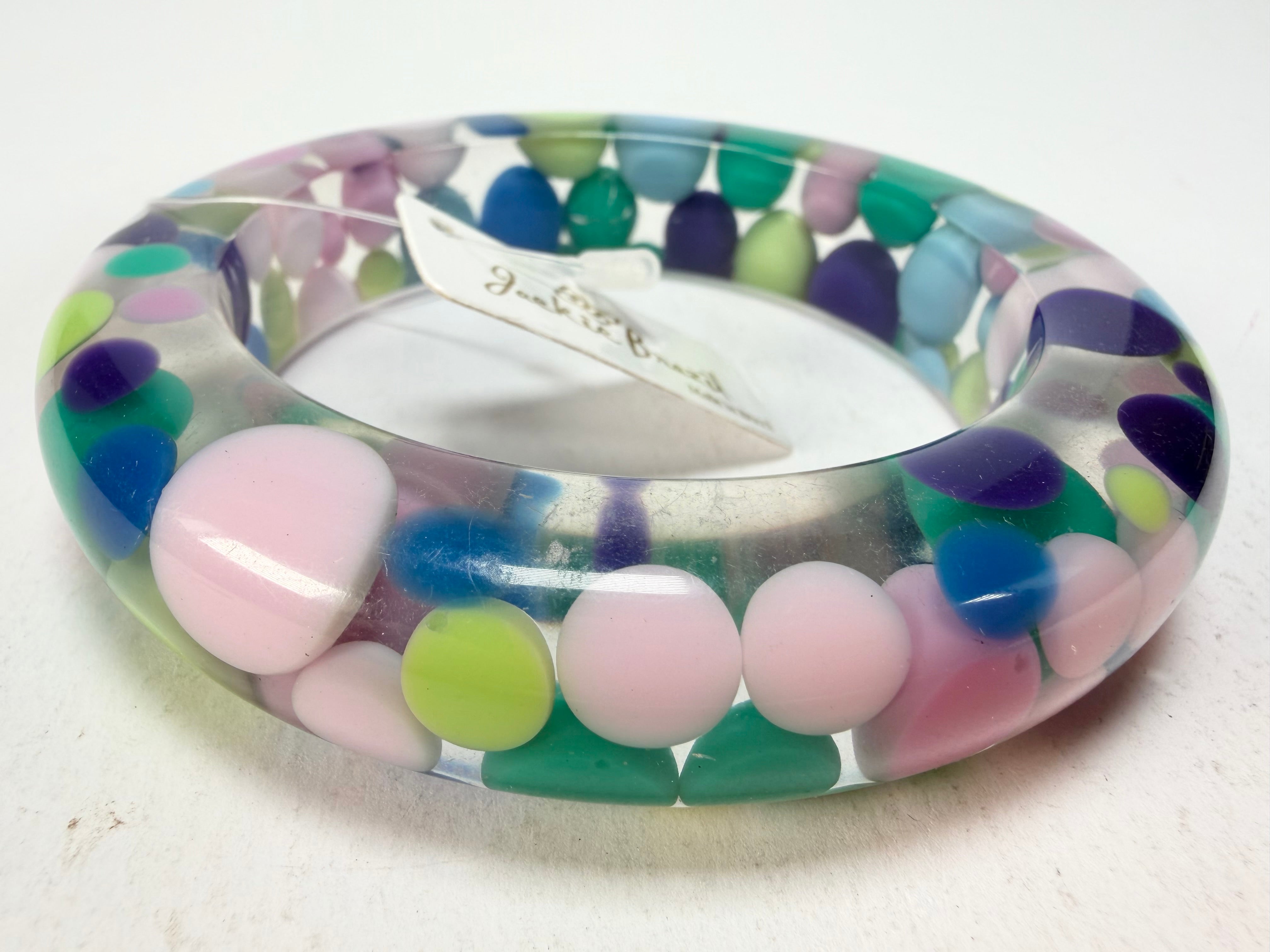 Jackie Brazil "Shinny Spotted" Blue Mix Spots Solid Round Resin 1.7cm Bangle ( B1726 )