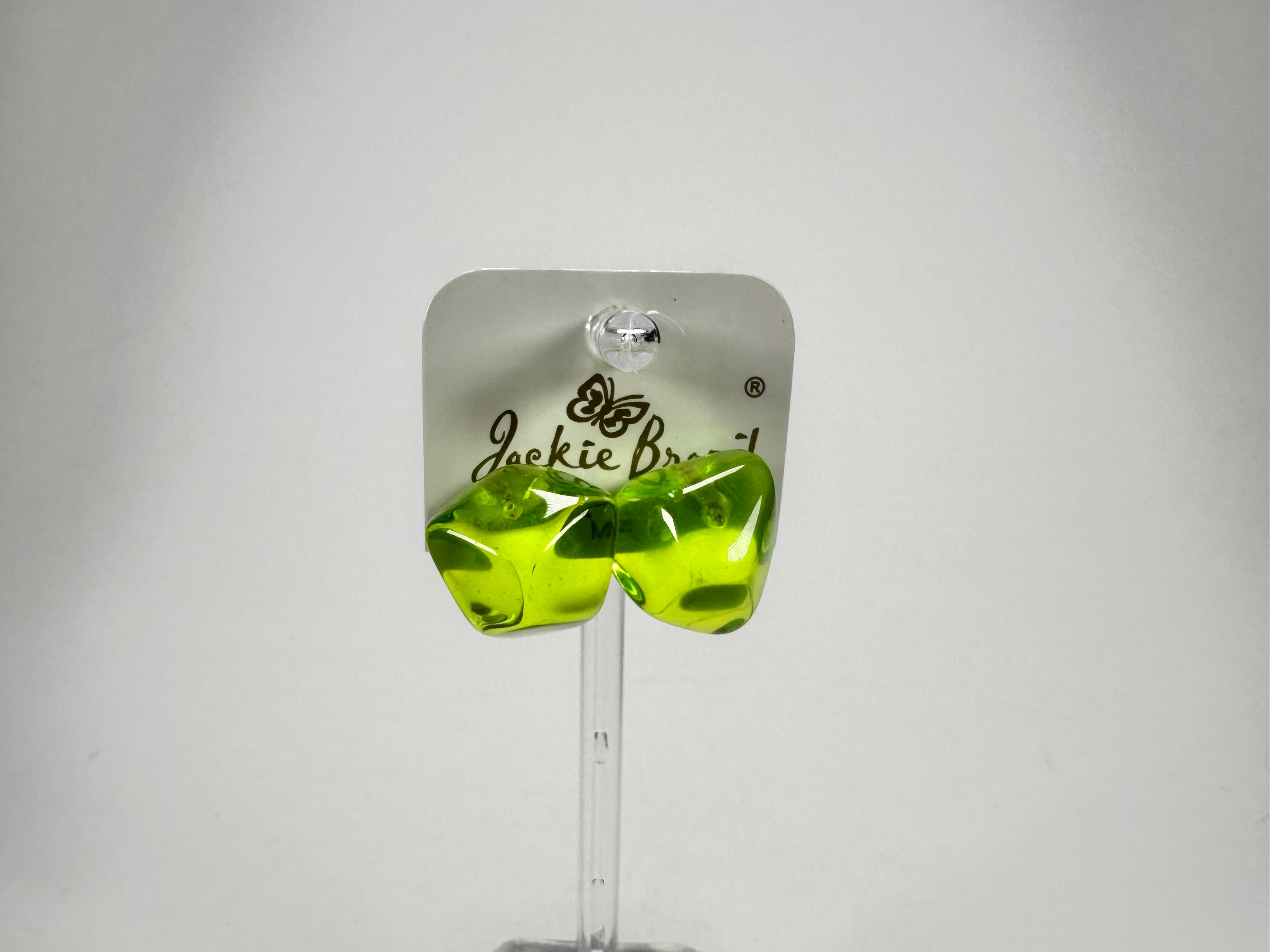 Jackie Brazil "Camille" Dark Green Transparent Abstract Resin Earrings ( E1053 )