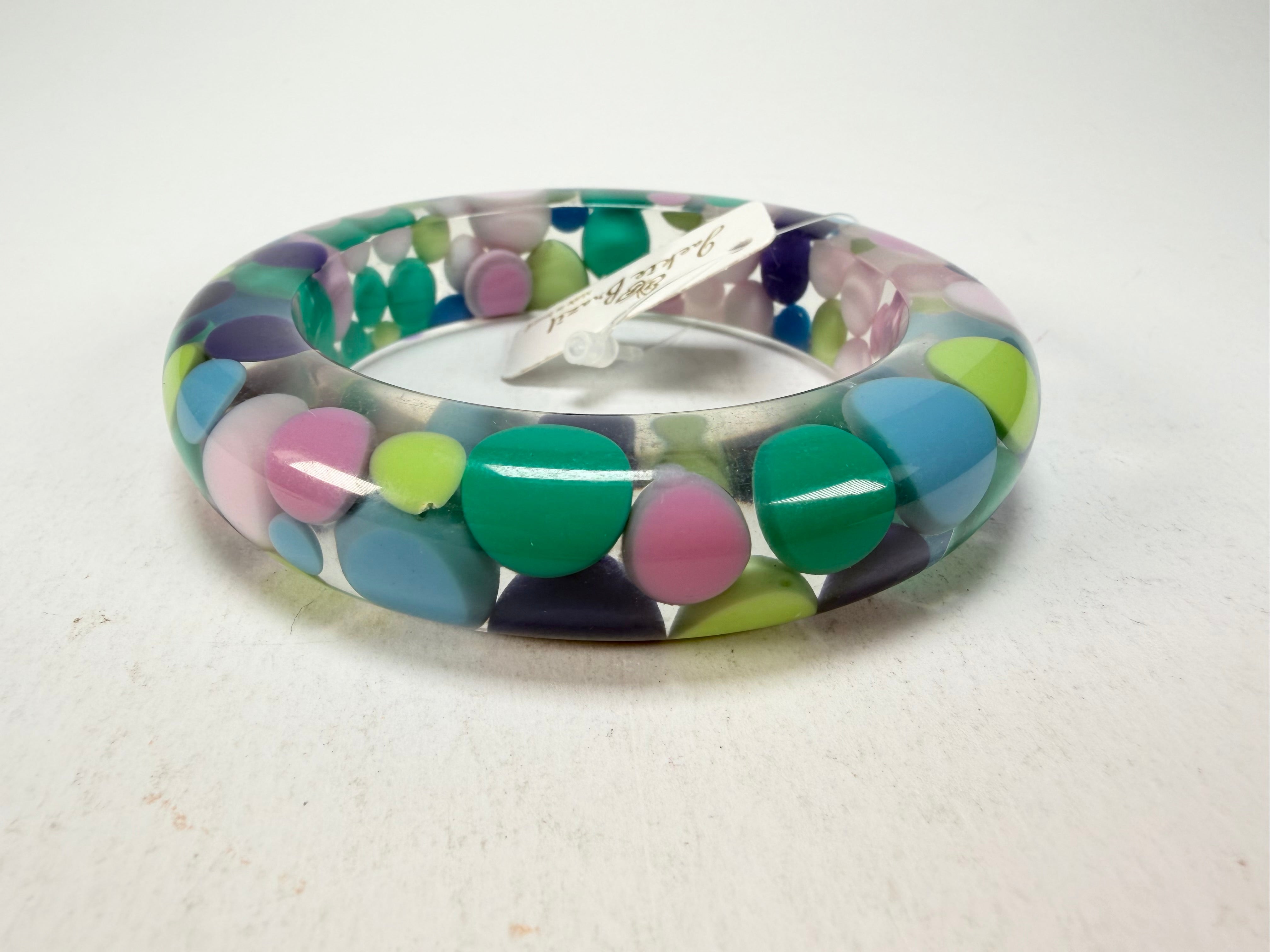 Jackie Brazil "Shinny Spotted" Blue Mix Spots Solid Round Resin 1.7cm Bangle ( B1726 )