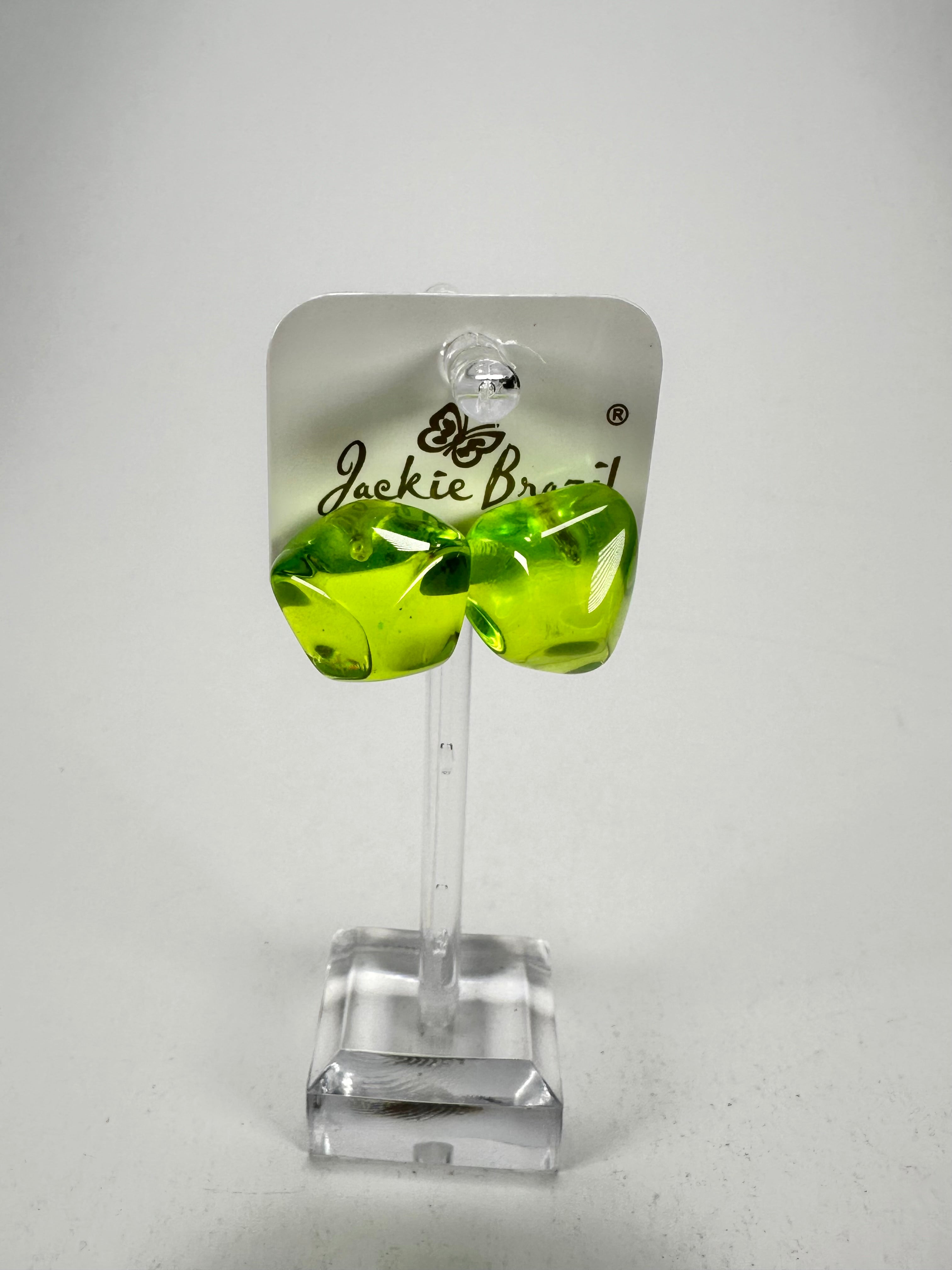 Jackie Brazil "Camille" Dark Green Transparent Abstract Resin Earrings ( E1053 )