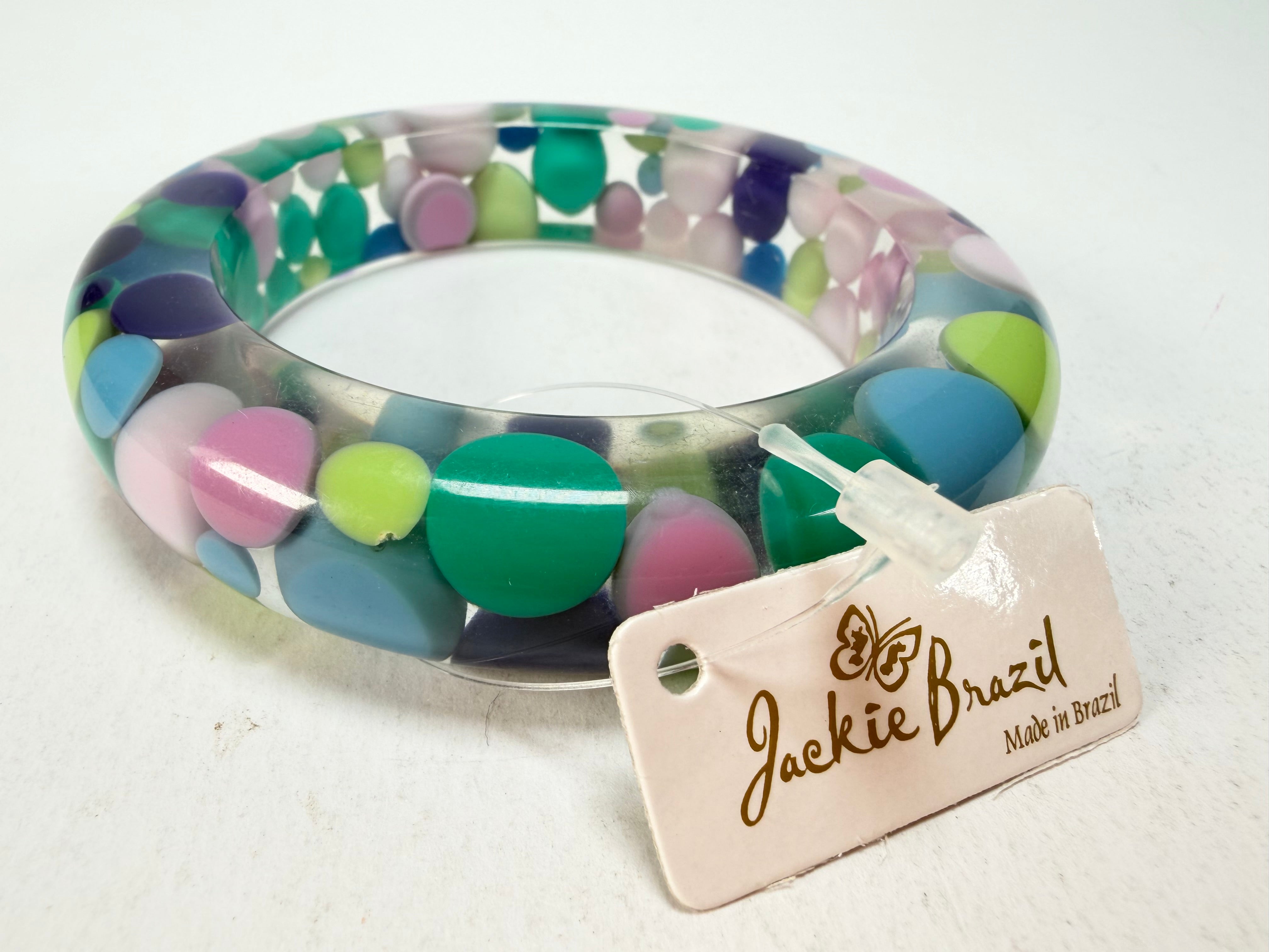 Jackie Brazil "Shinny Spotted" Blue Mix Spots Solid Round Resin 1.7cm Bangle ( B1726 )