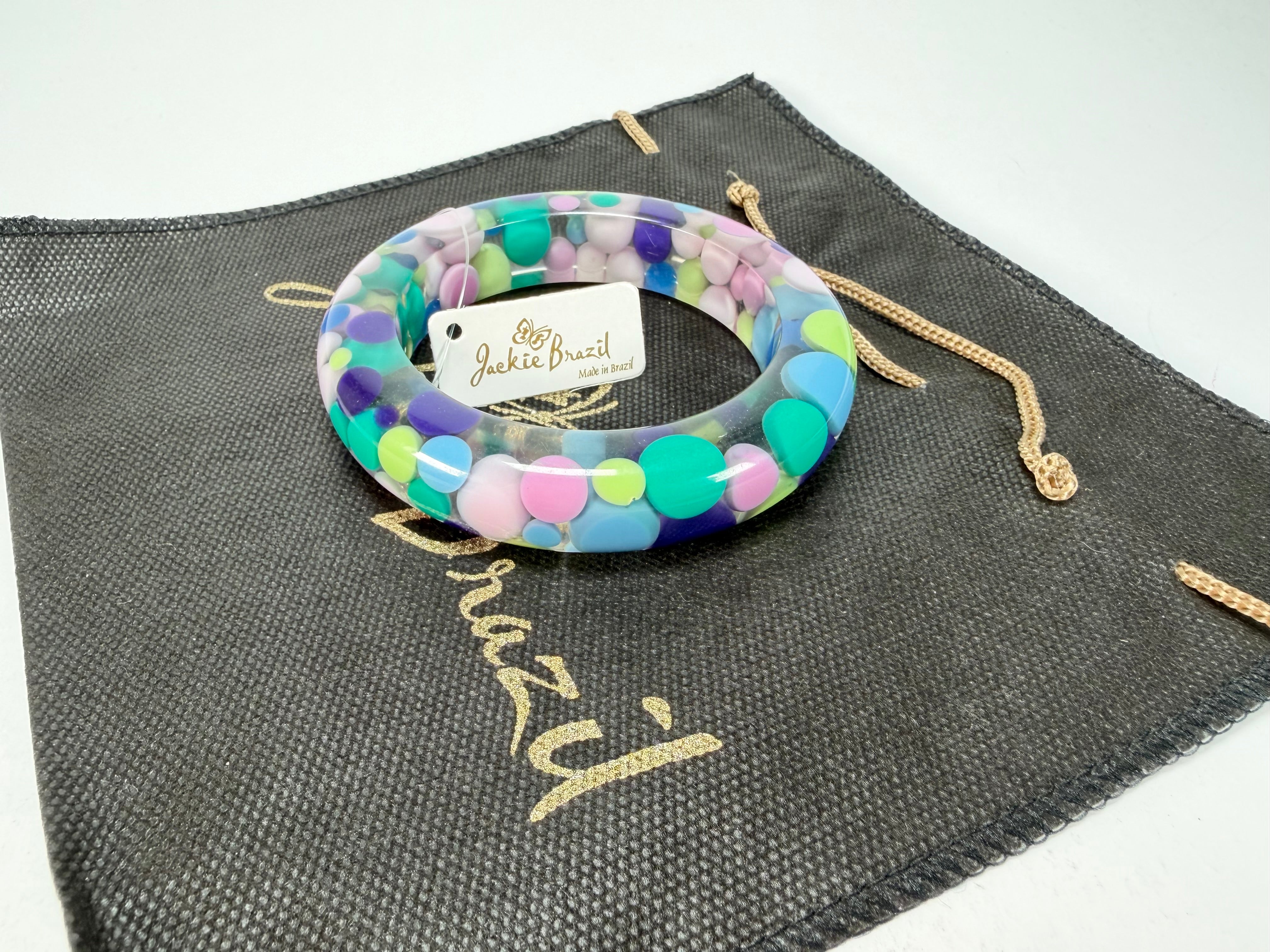 Jackie Brazil "Shinny Spotted" Blue Mix Spots Solid Round Resin 1.7cm Bangle ( B1726 )