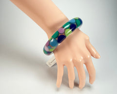 Jackie Brazil "Shinny Spotted" Blue Mix Spots Solid Round Resin 1.7cm Bangle ( B1726 )