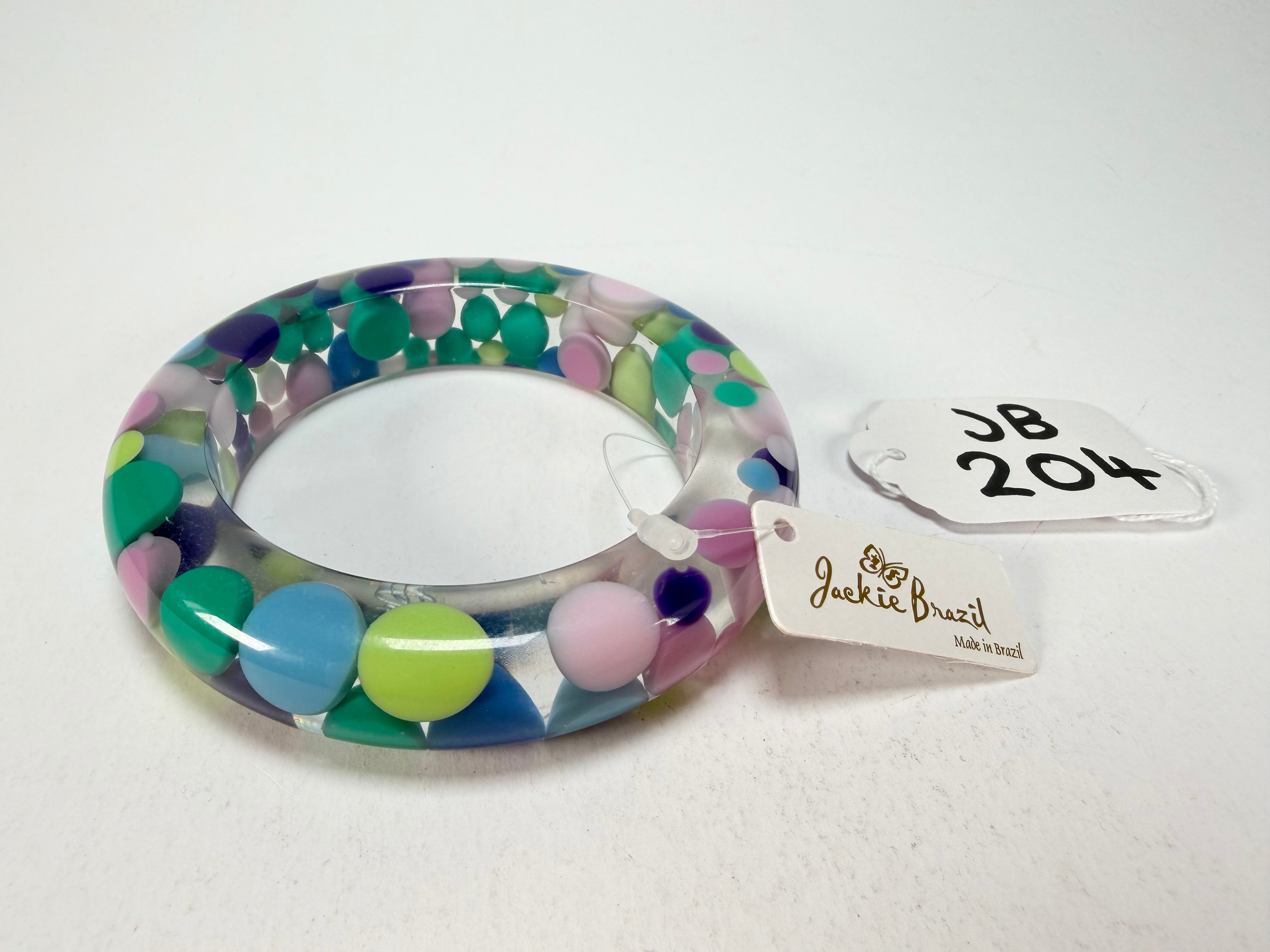 Jackie Brazil "Shinny Spotted" Blue Mix Spots Solid Round Resin 1.7cm Bangle ( B1726 )