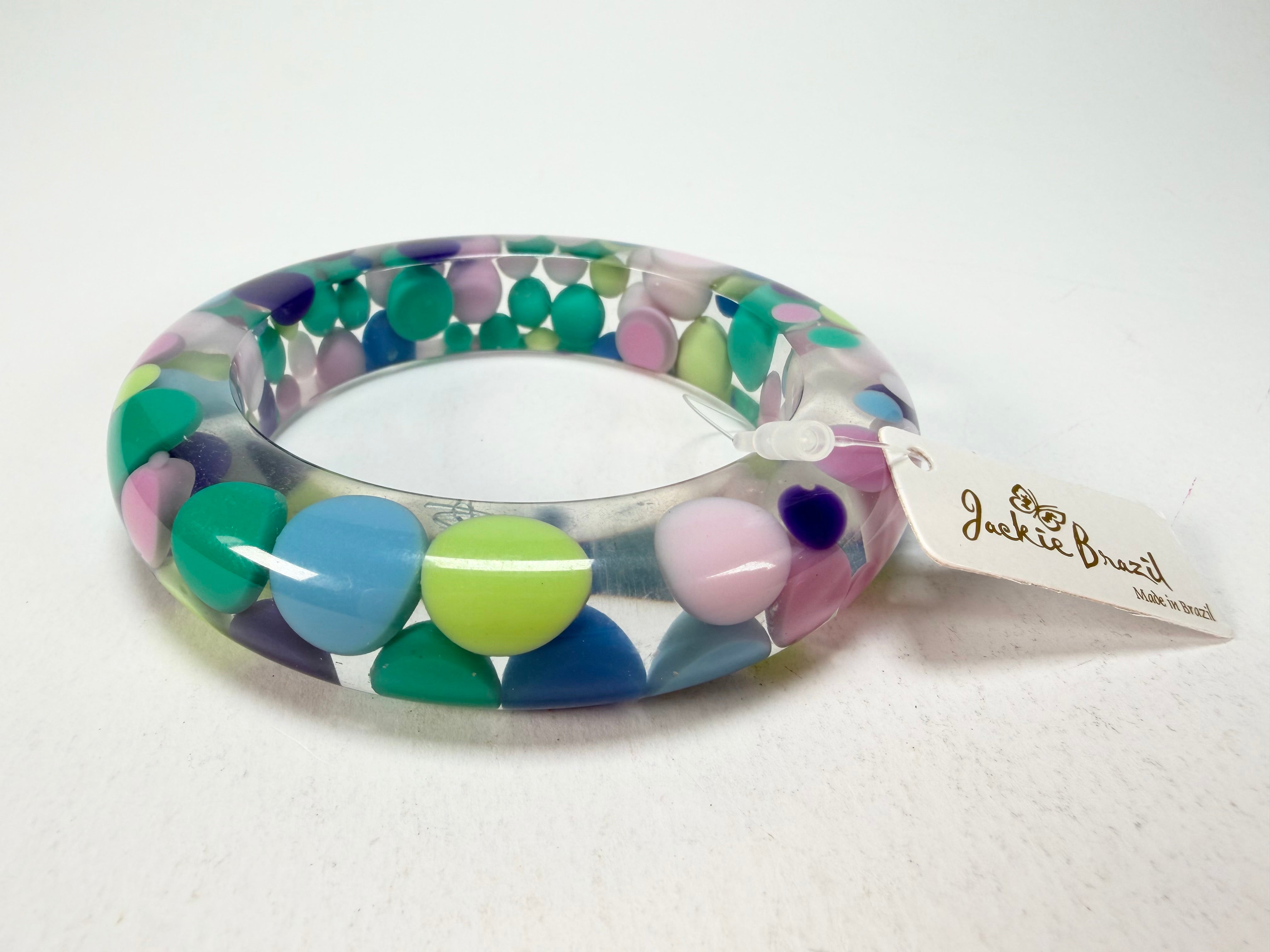 Jackie Brazil "Shinny Spotted" Blue Mix Spots Solid Round Resin 1.7cm Bangle ( B1726 )