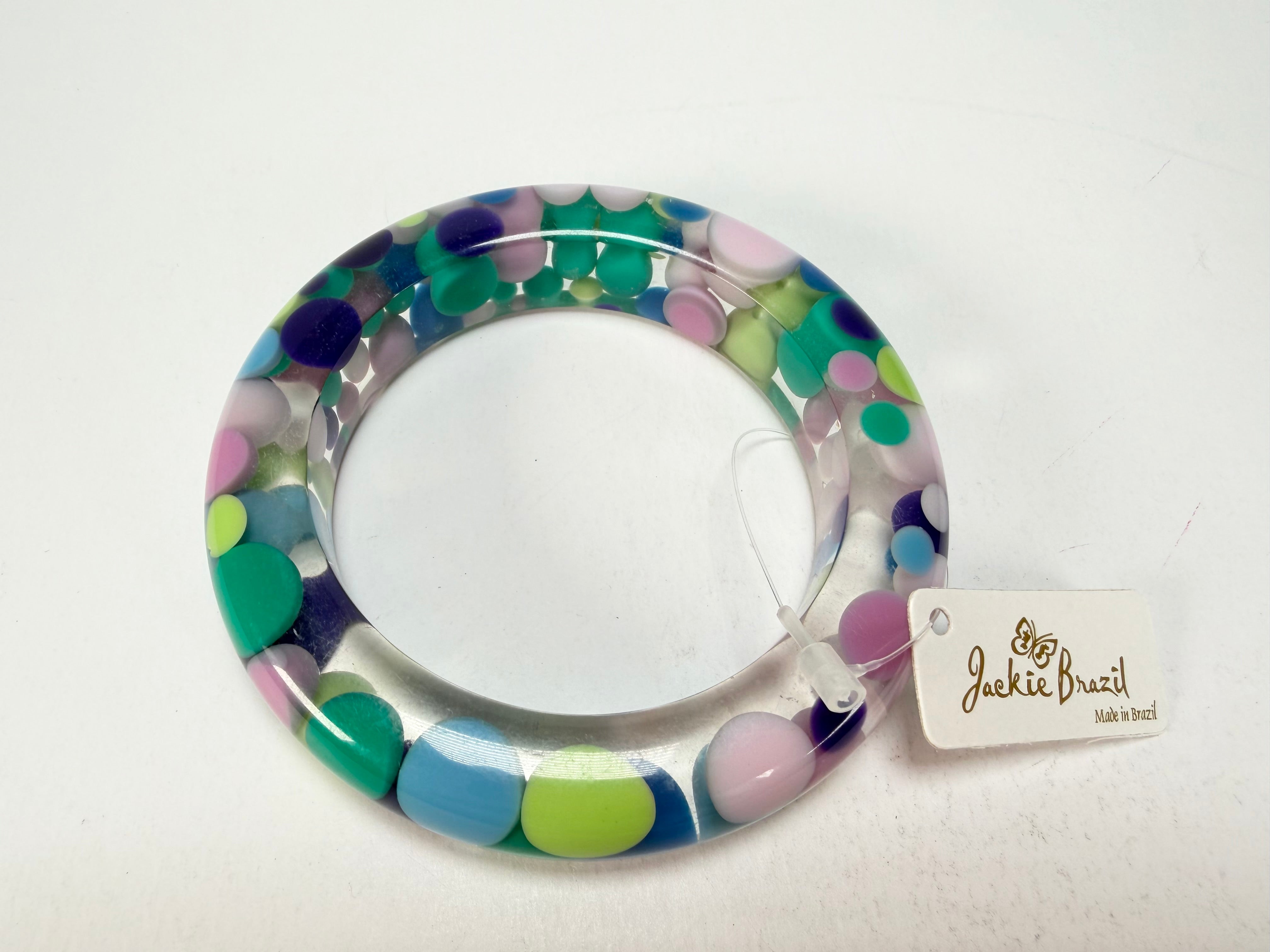 Jackie Brazil "Shinny Spotted" Blue Mix Spots Solid Round Resin 1.7cm Bangle ( B1726 )