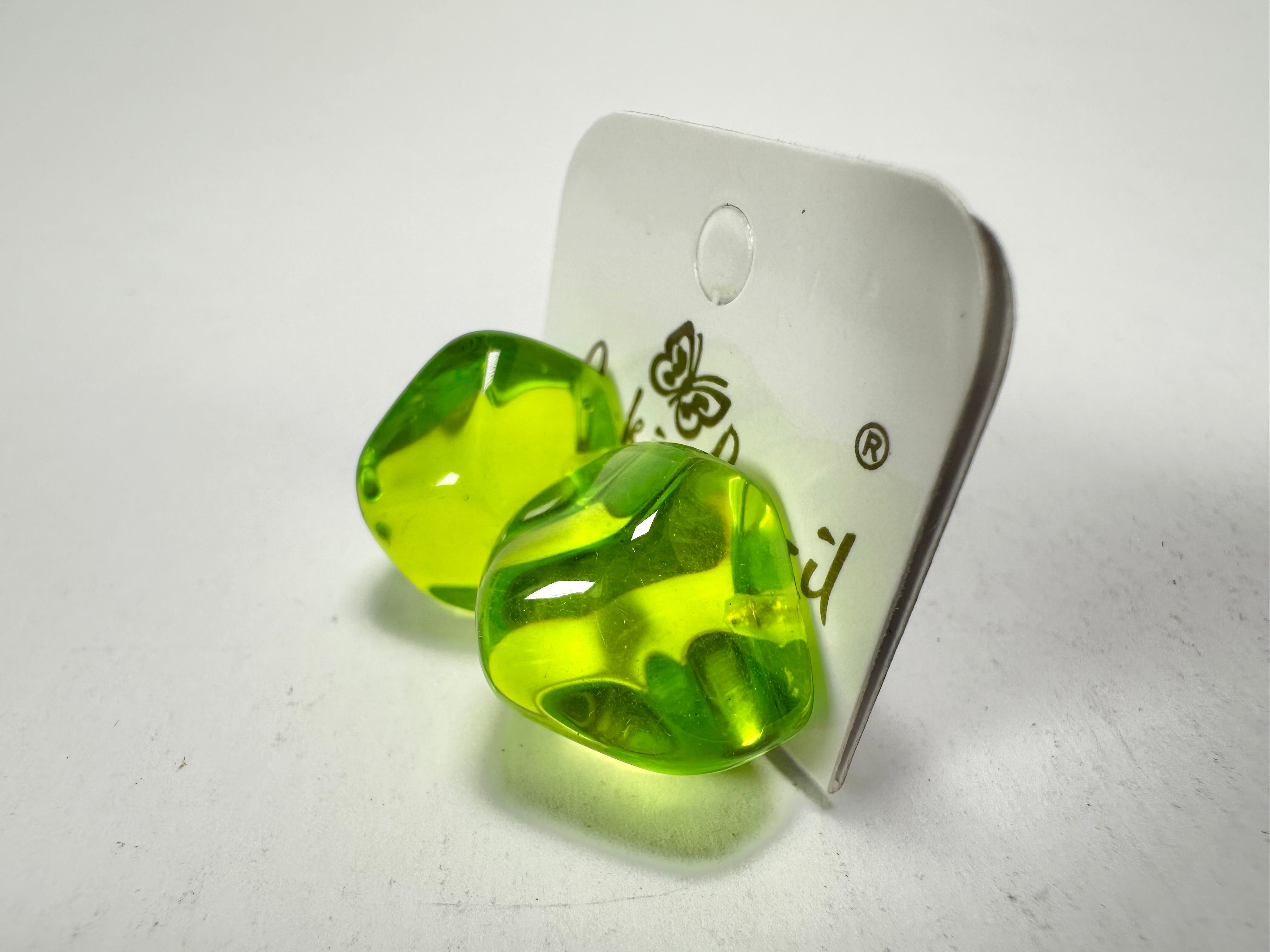 Jackie Brazil "Camille" Dark Green Transparent Abstract Resin Earrings ( E1053 )