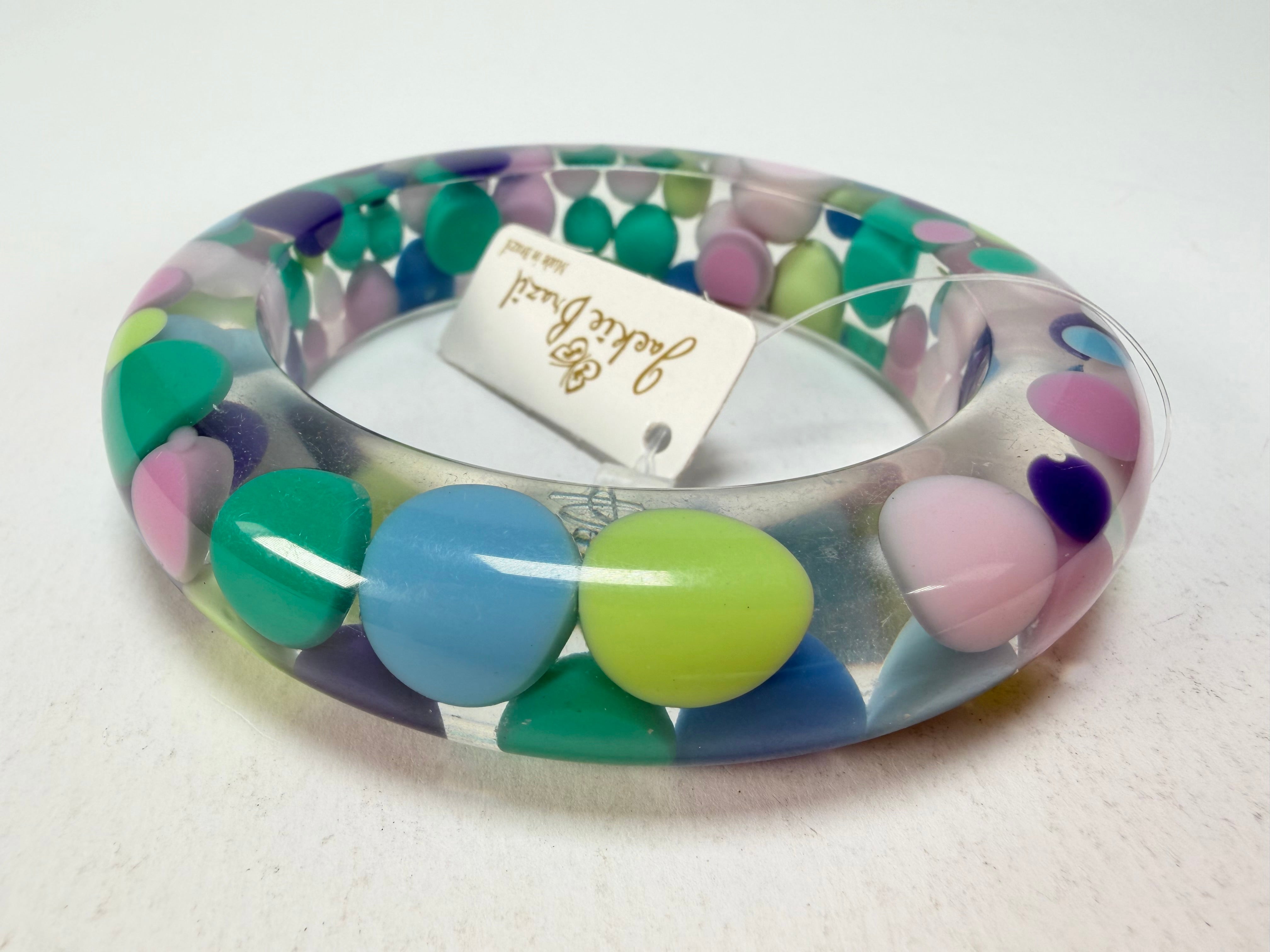 Jackie Brazil "Shinny Spotted" Blue Mix Spots Solid Round Resin 1.7cm Bangle ( B1726 )
