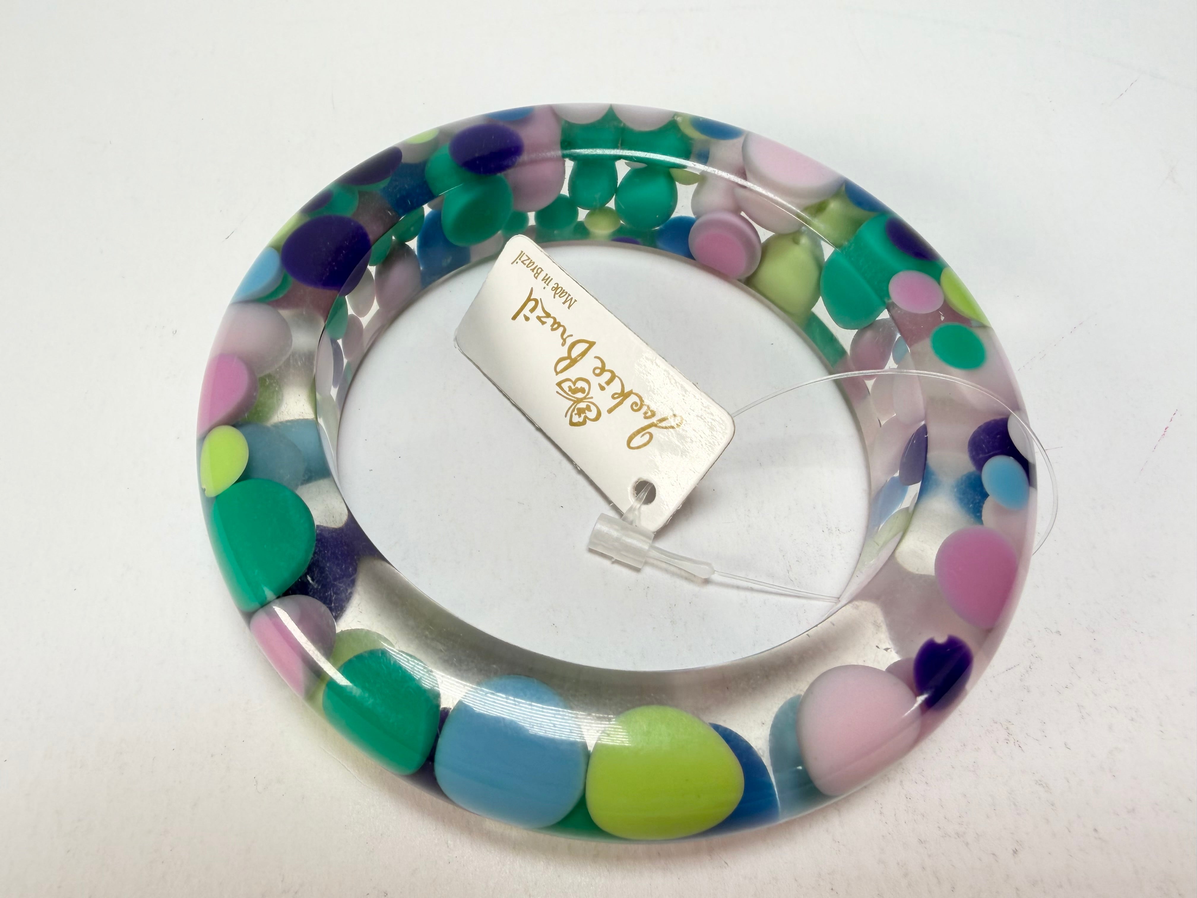 Jackie Brazil "Shinny Spotted" Blue Mix Spots Solid Round Resin 1.7cm Bangle ( B1726 )